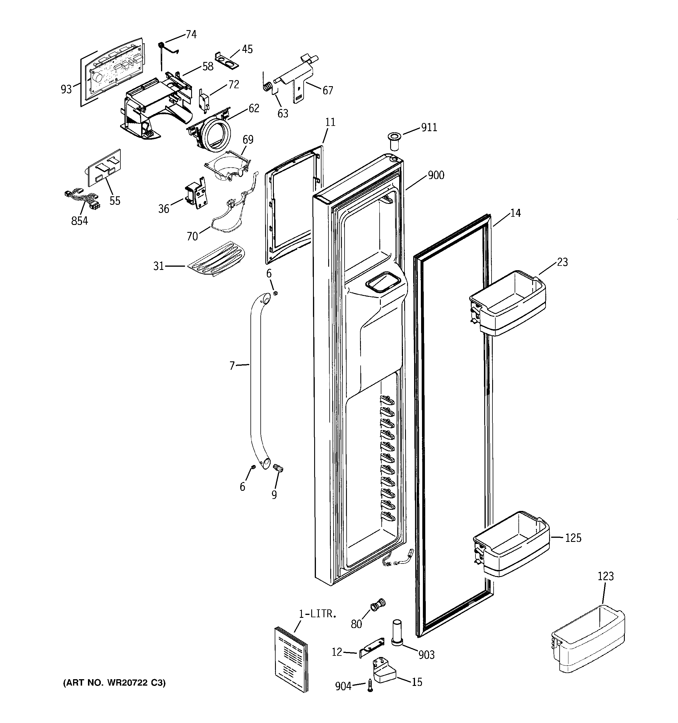 GE GCE23LHYAFWW freezer door diagram
