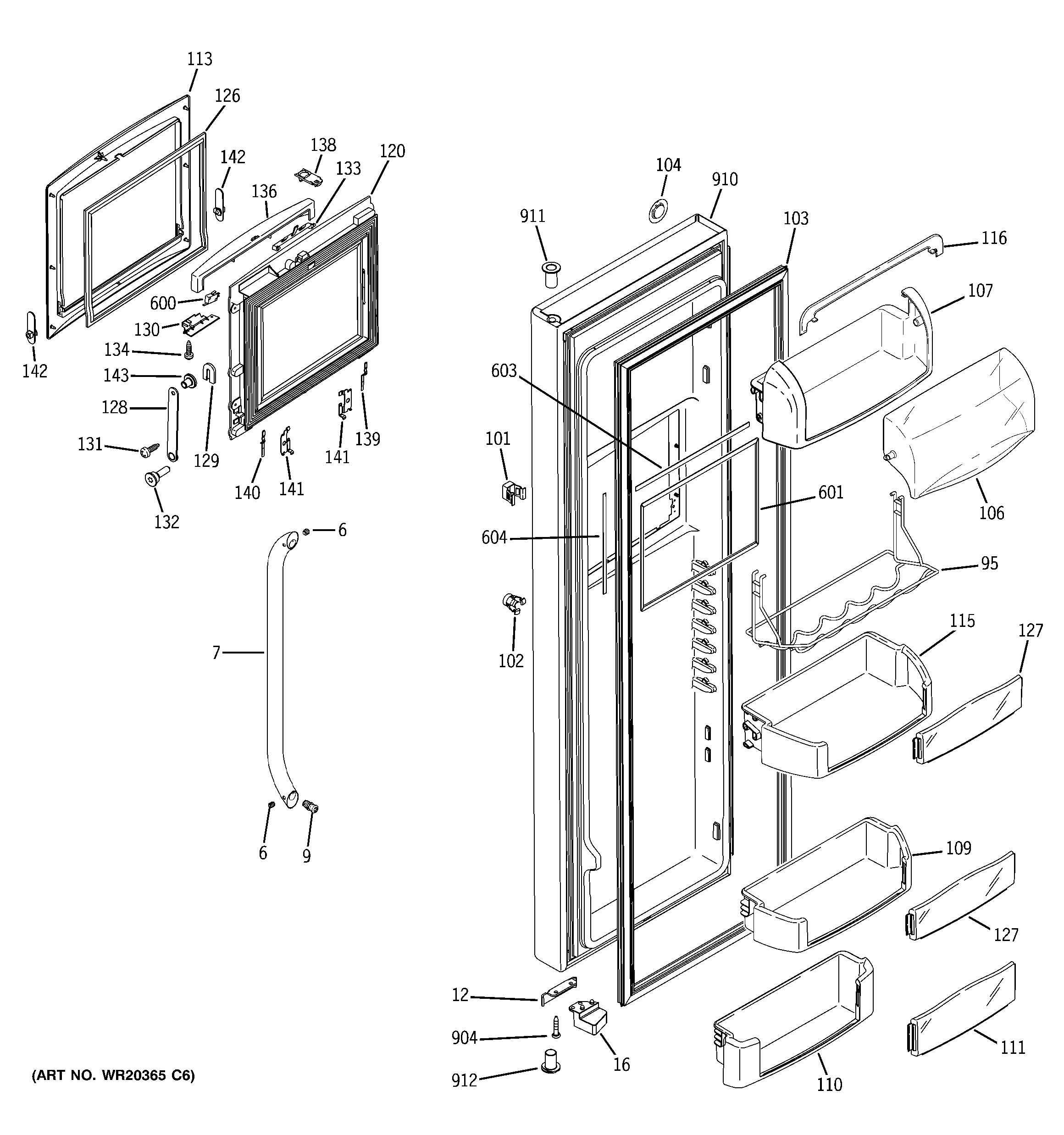 GE GCE23LHYAFWW fresh food door diagram