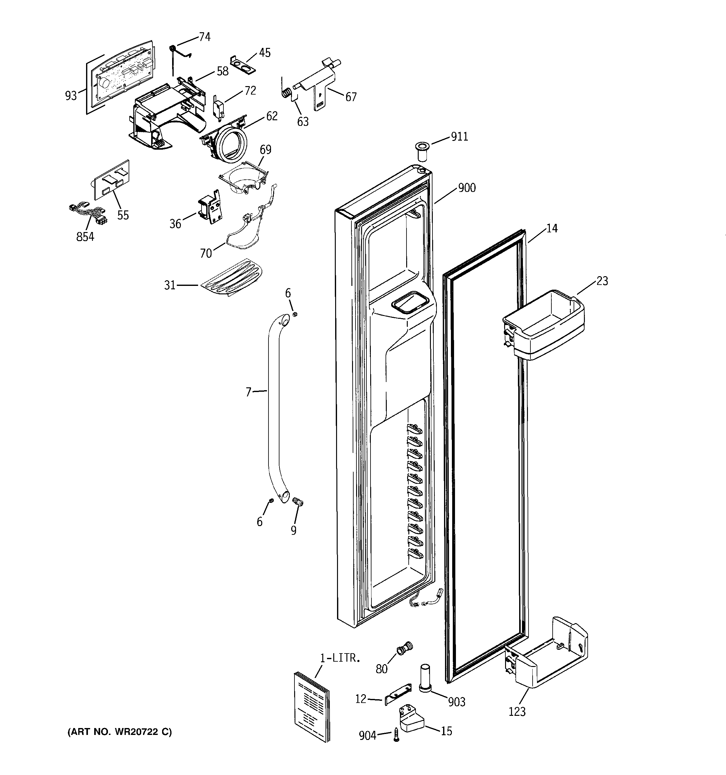 GE GSE29KGYACSS freezer door diagram