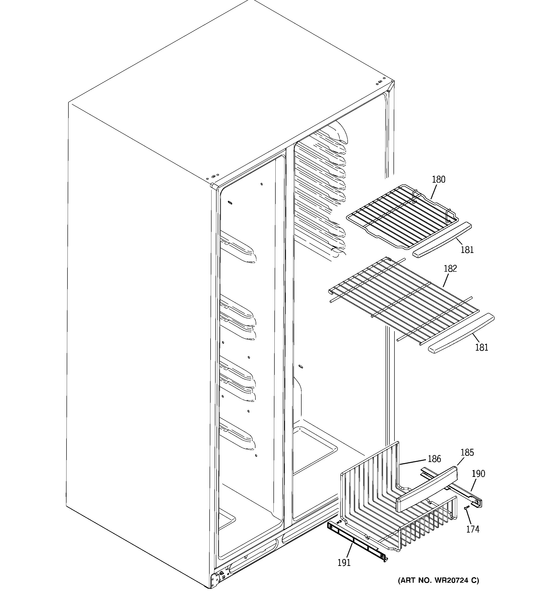 GE GSE29KGYACSS freezer shelves diagram