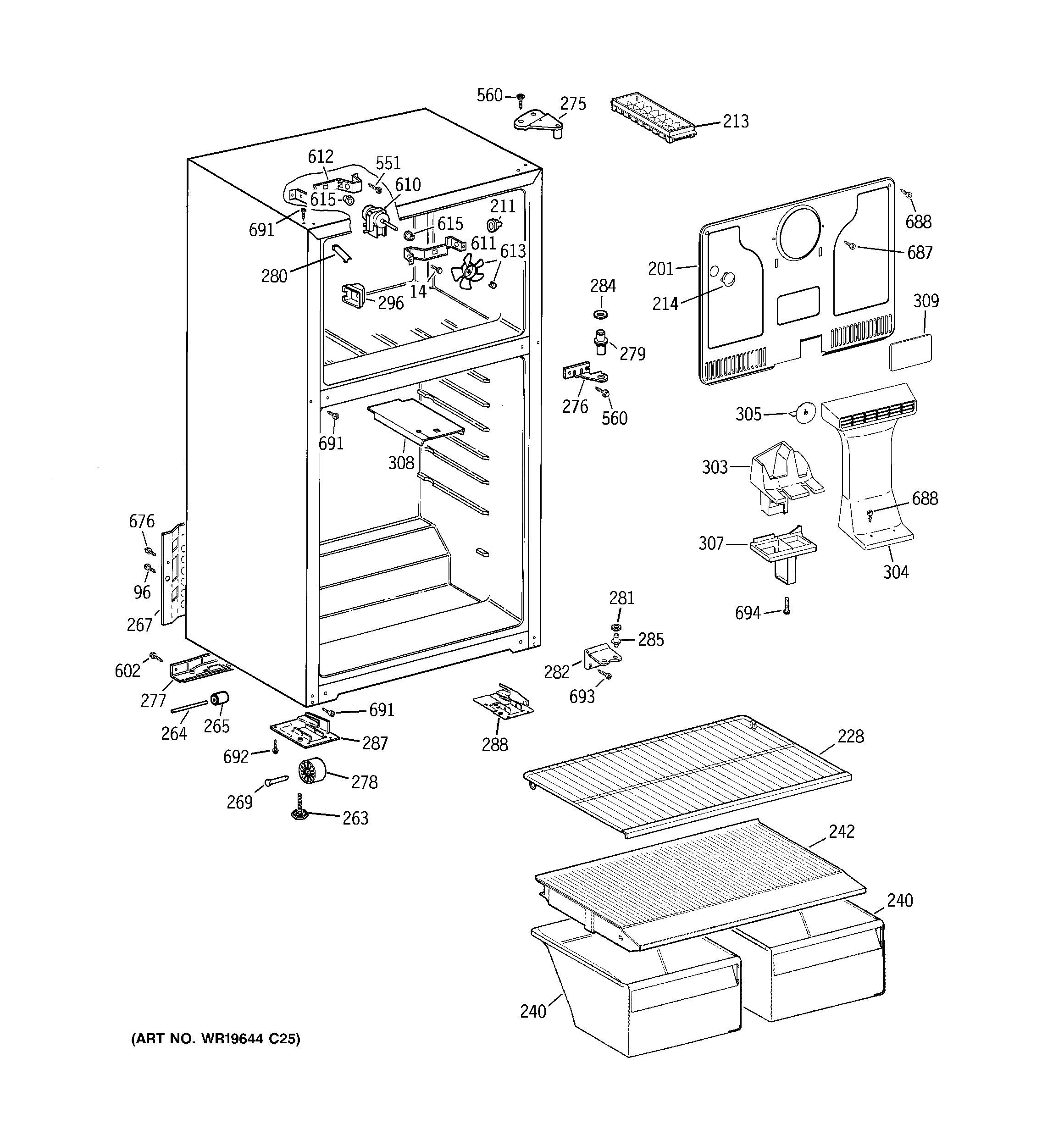 GE GTS16BBSGRCC cabinet diagram