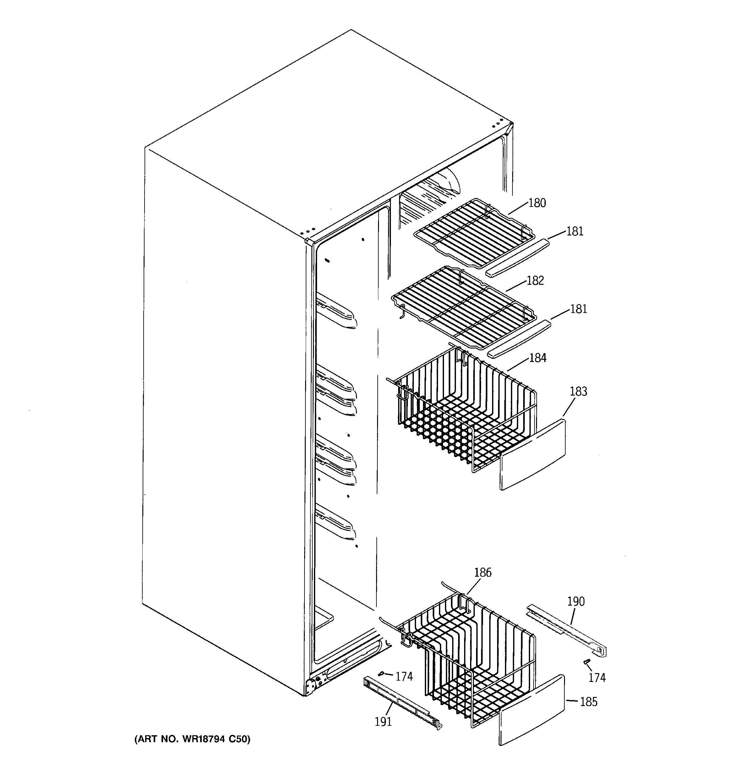 GE PSK25TGXBCCC freezer shelves diagram