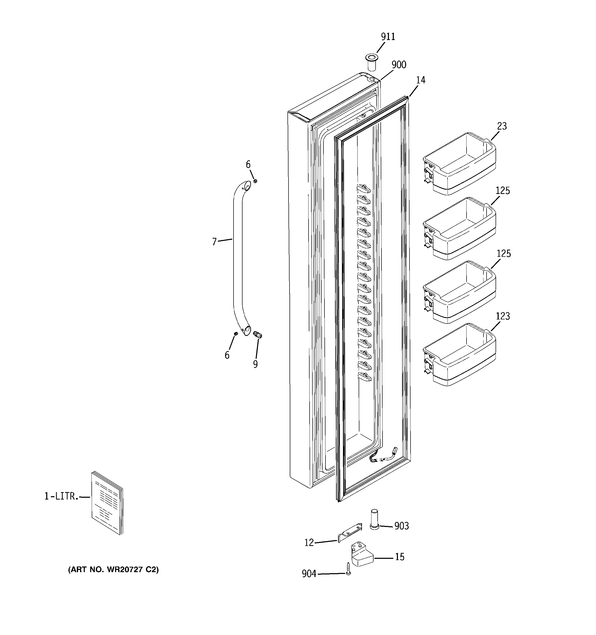 GE GCE23LBYAFSS freezer door diagram
