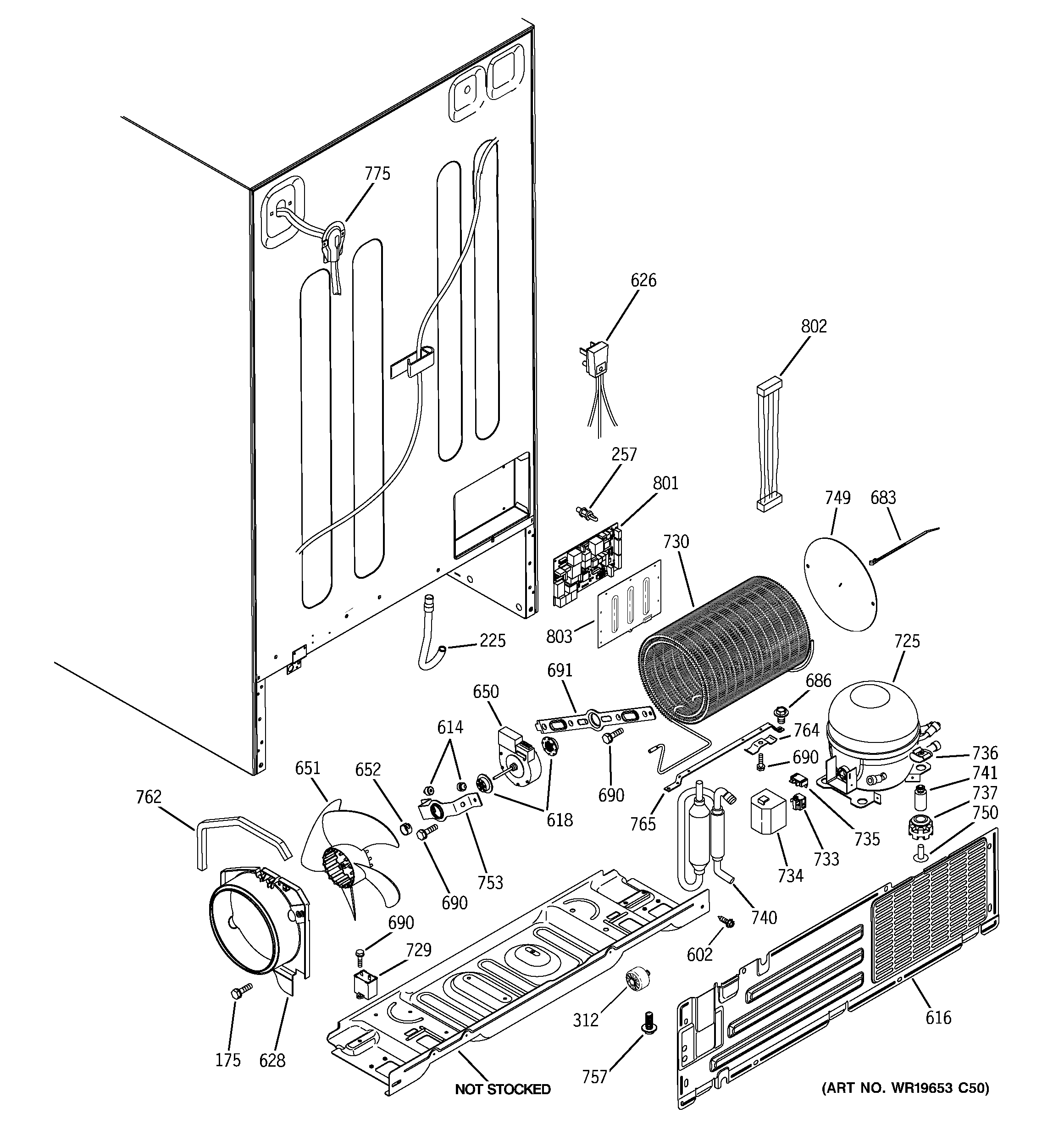 GE GCE23LBYAFSS sealed system & mother board diagram