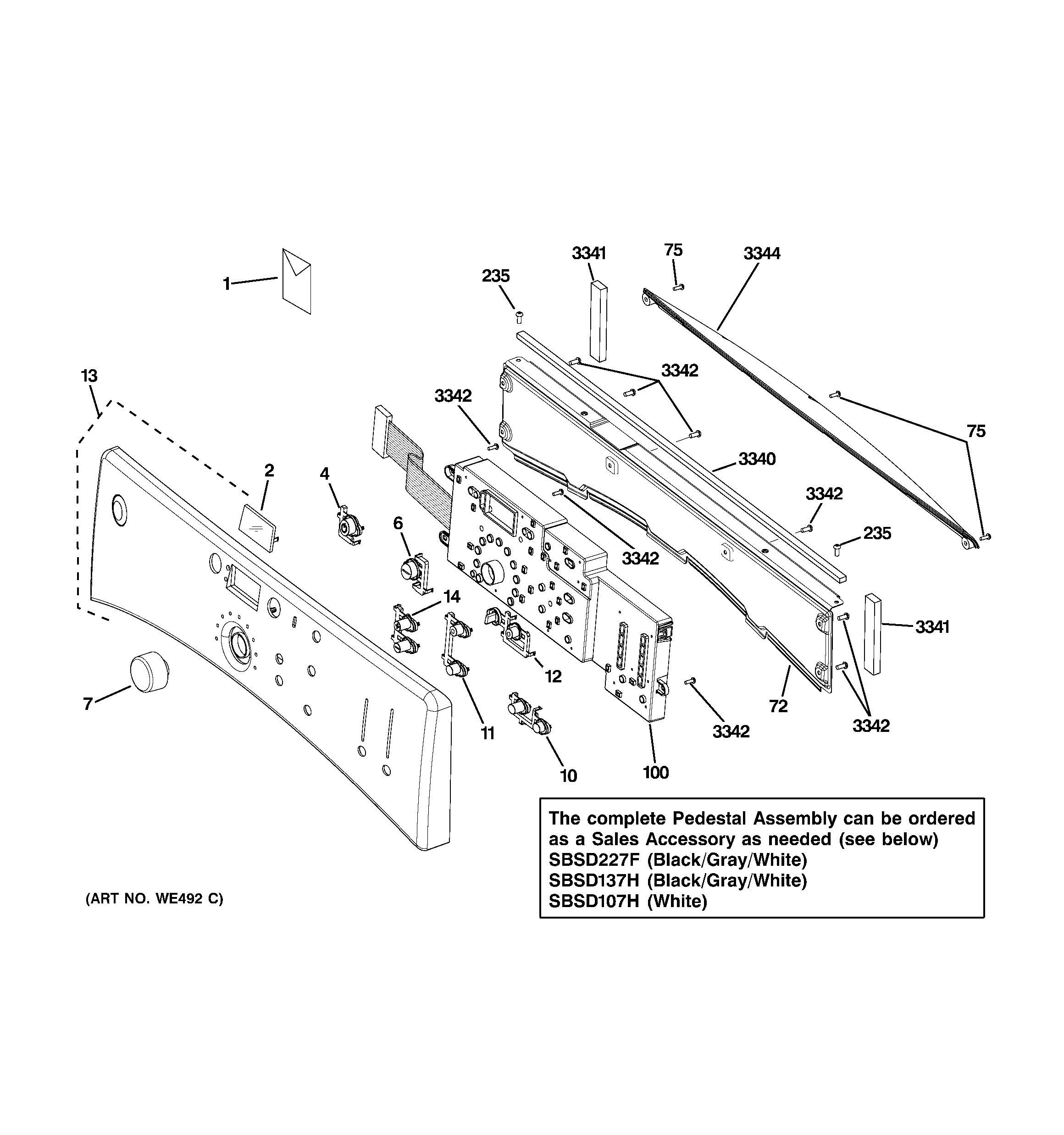 GE DBVH520GJ4WW controls & backsplash diagram