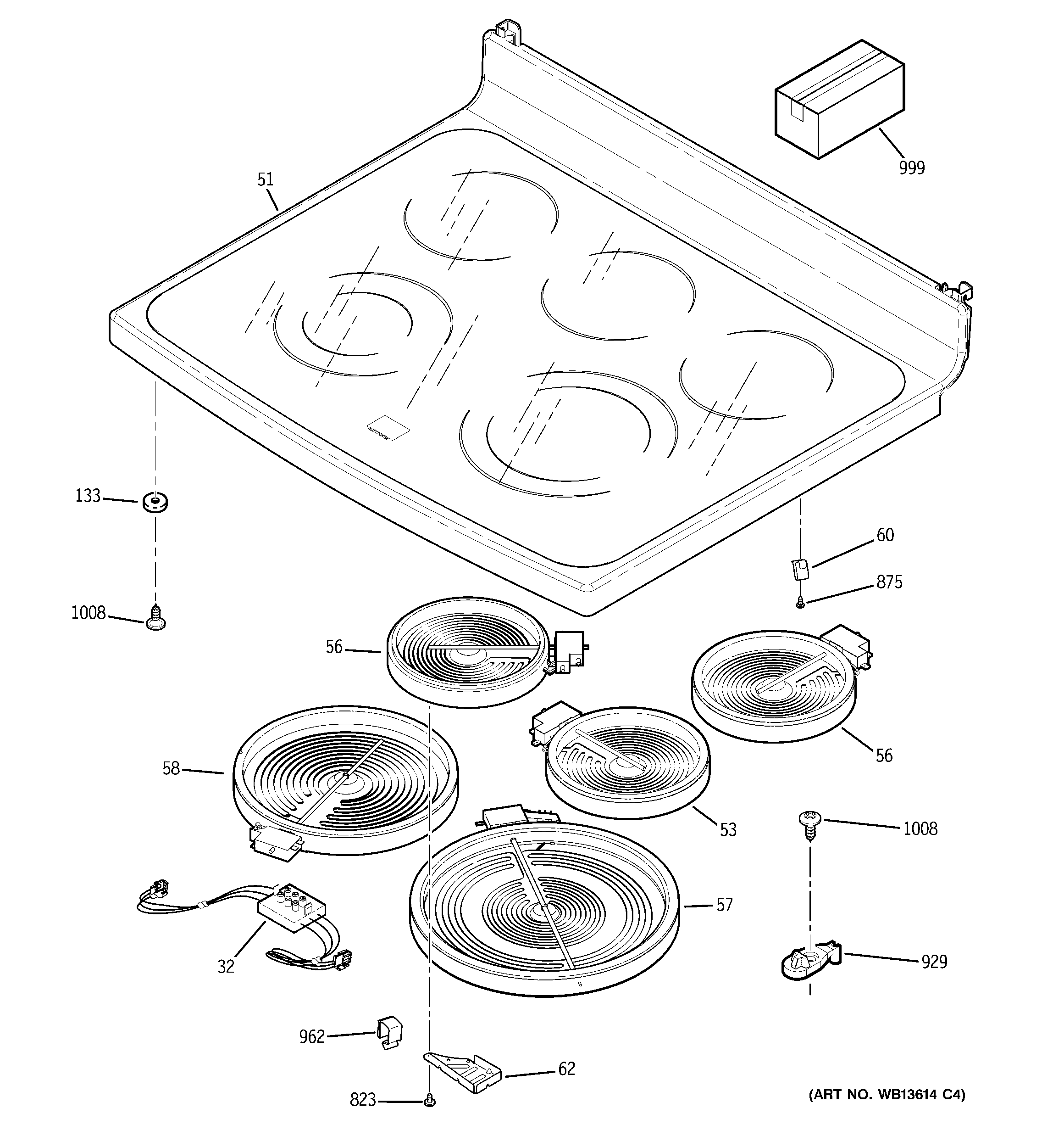 GE PB900TP1WW cooktop diagram