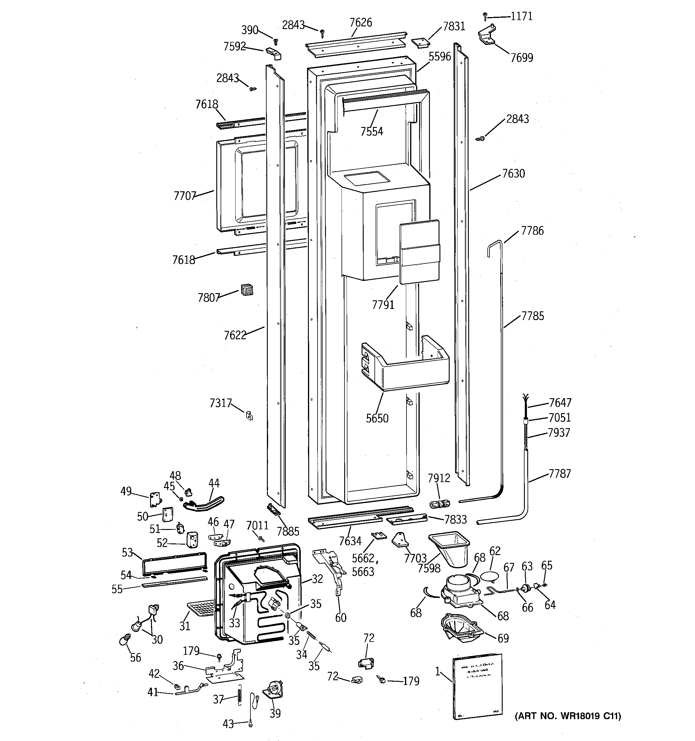GE ZISW36DRC freezer door diagram
