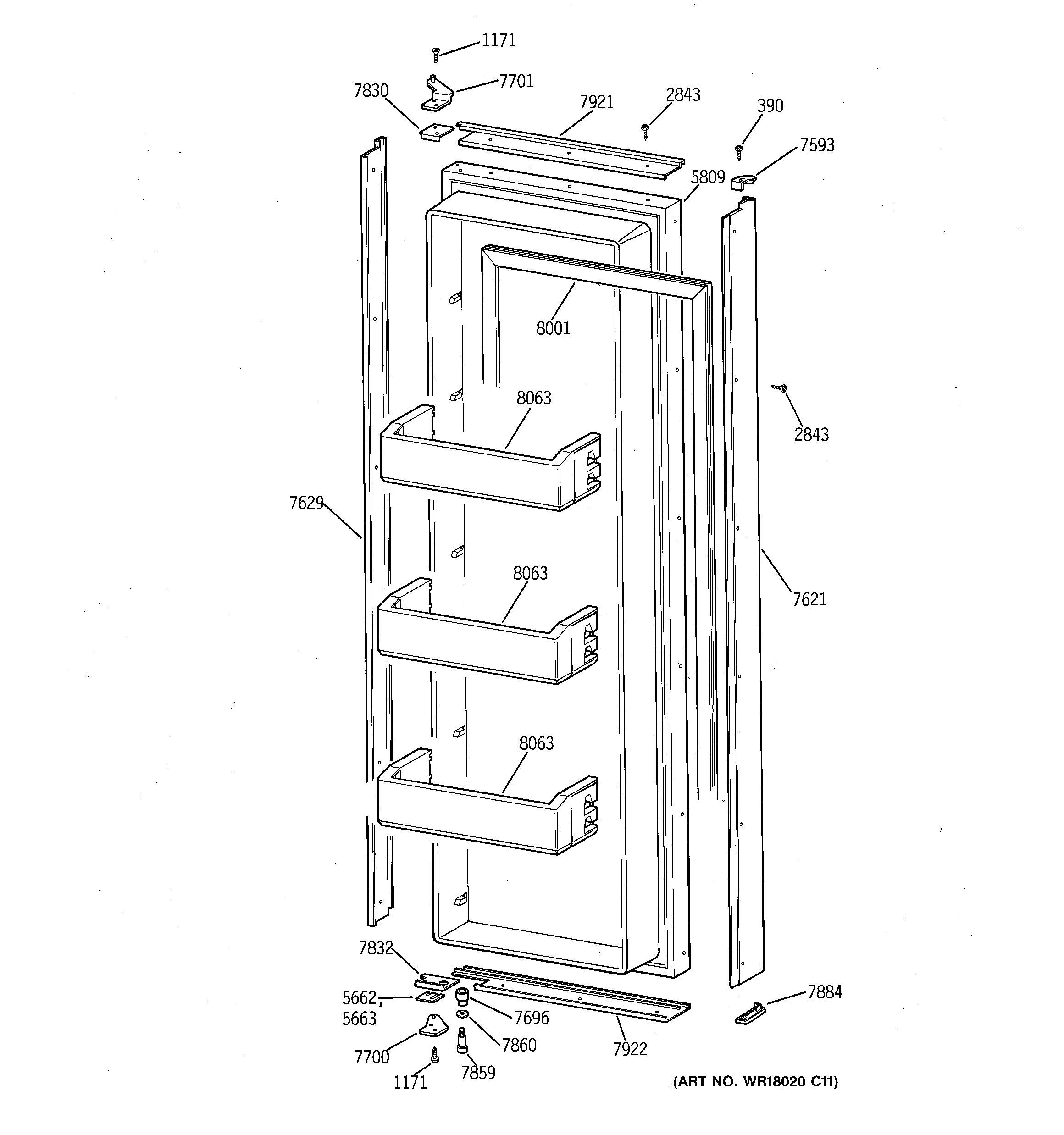 GE ZISW36DRC fresh food door diagram