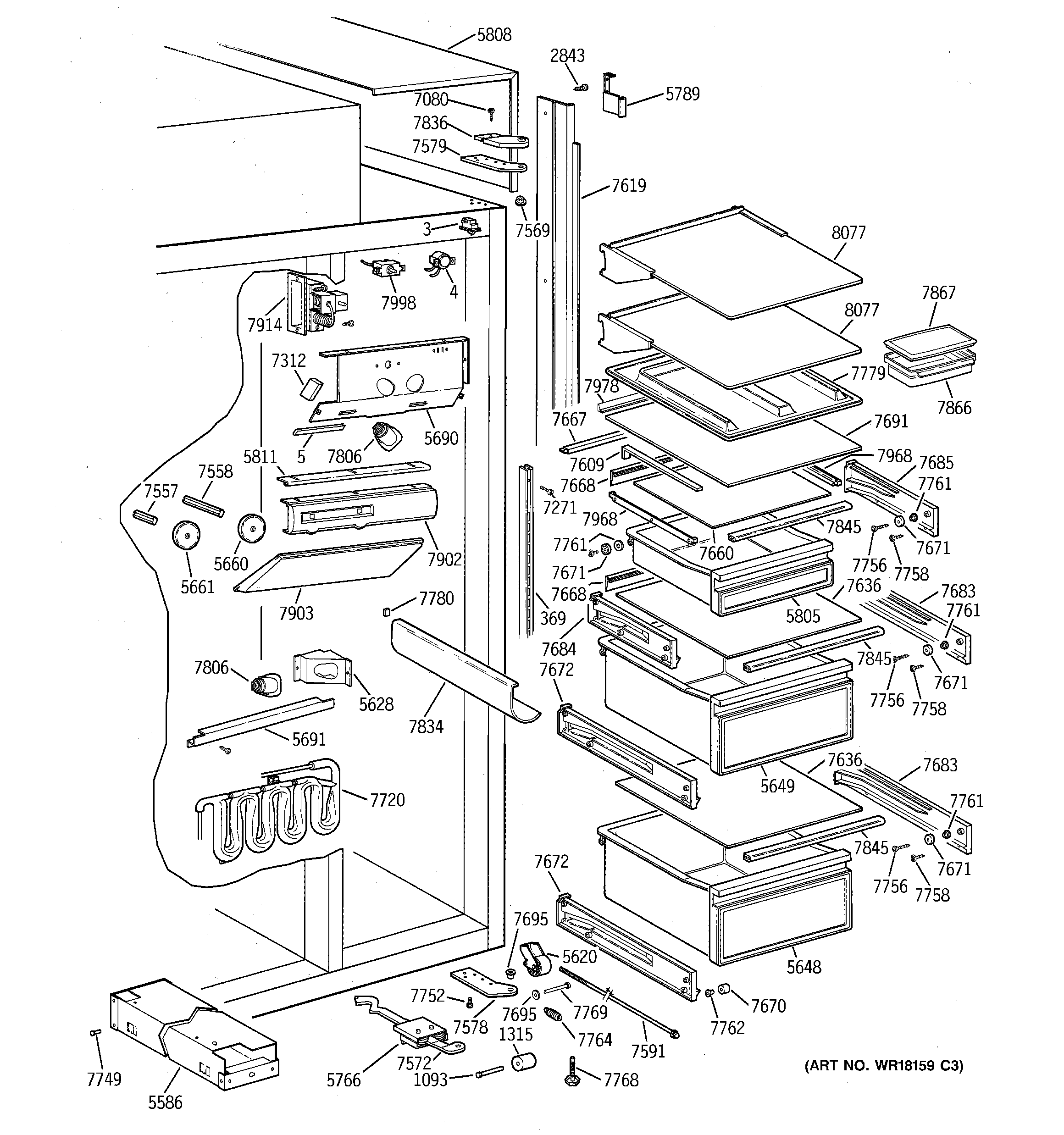 GE ZISW36DRC fresh food section diagram