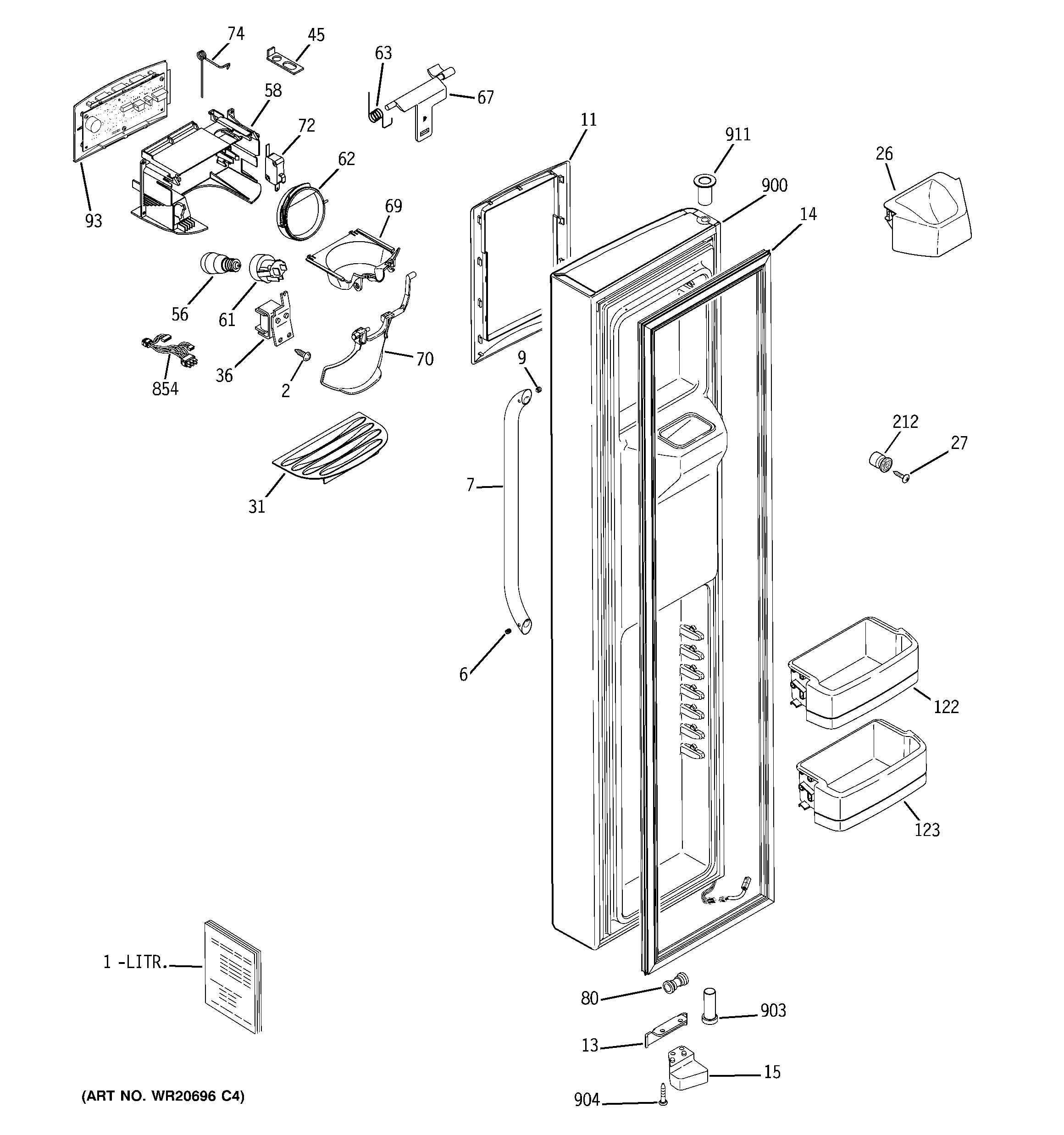 GE ESHF5MGXGEBB freezer door diagram