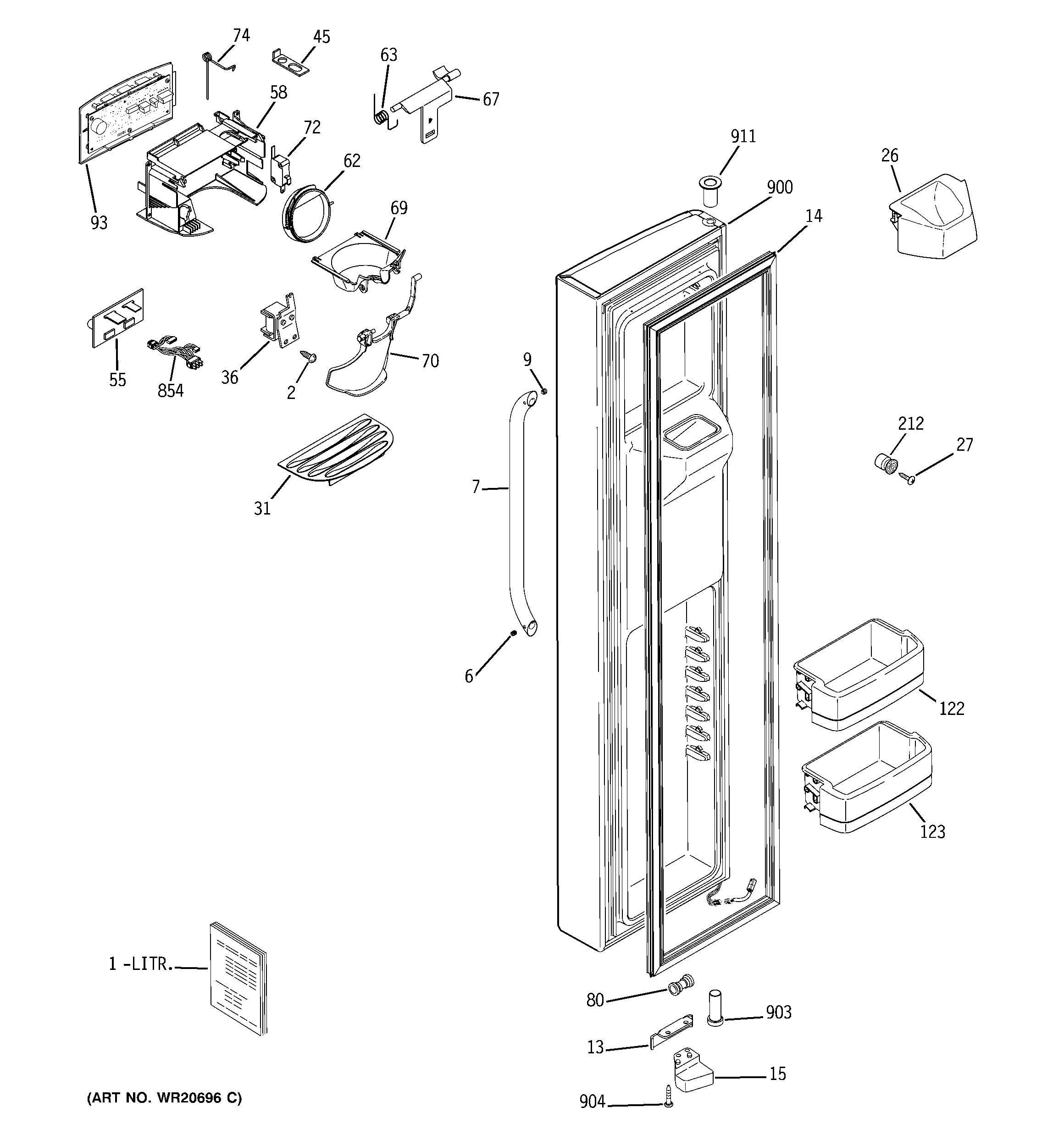 GE GSHF6PGYAEWW freezer door diagram