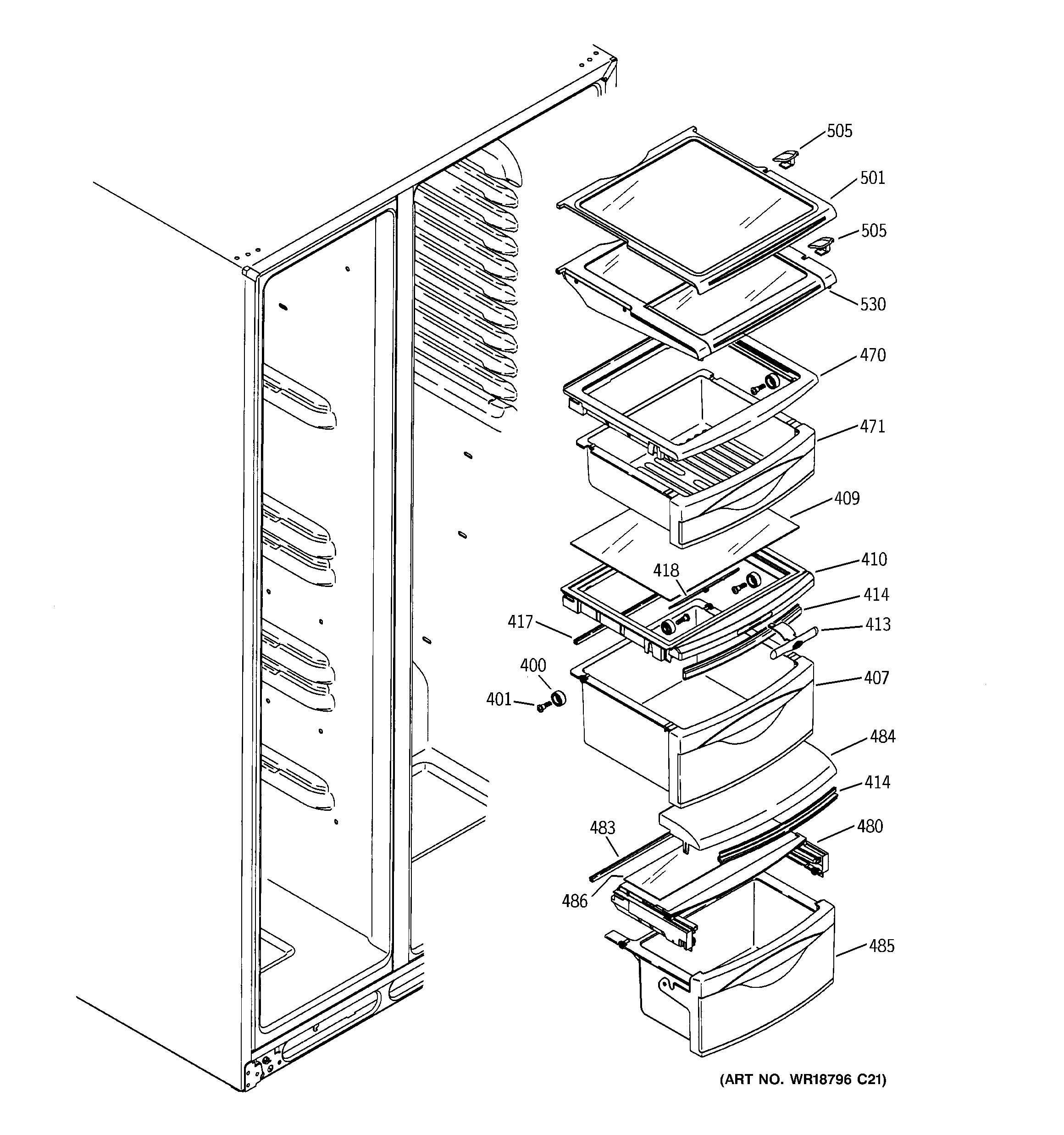 GE GSHS6PGYAESS fresh food shelves diagram