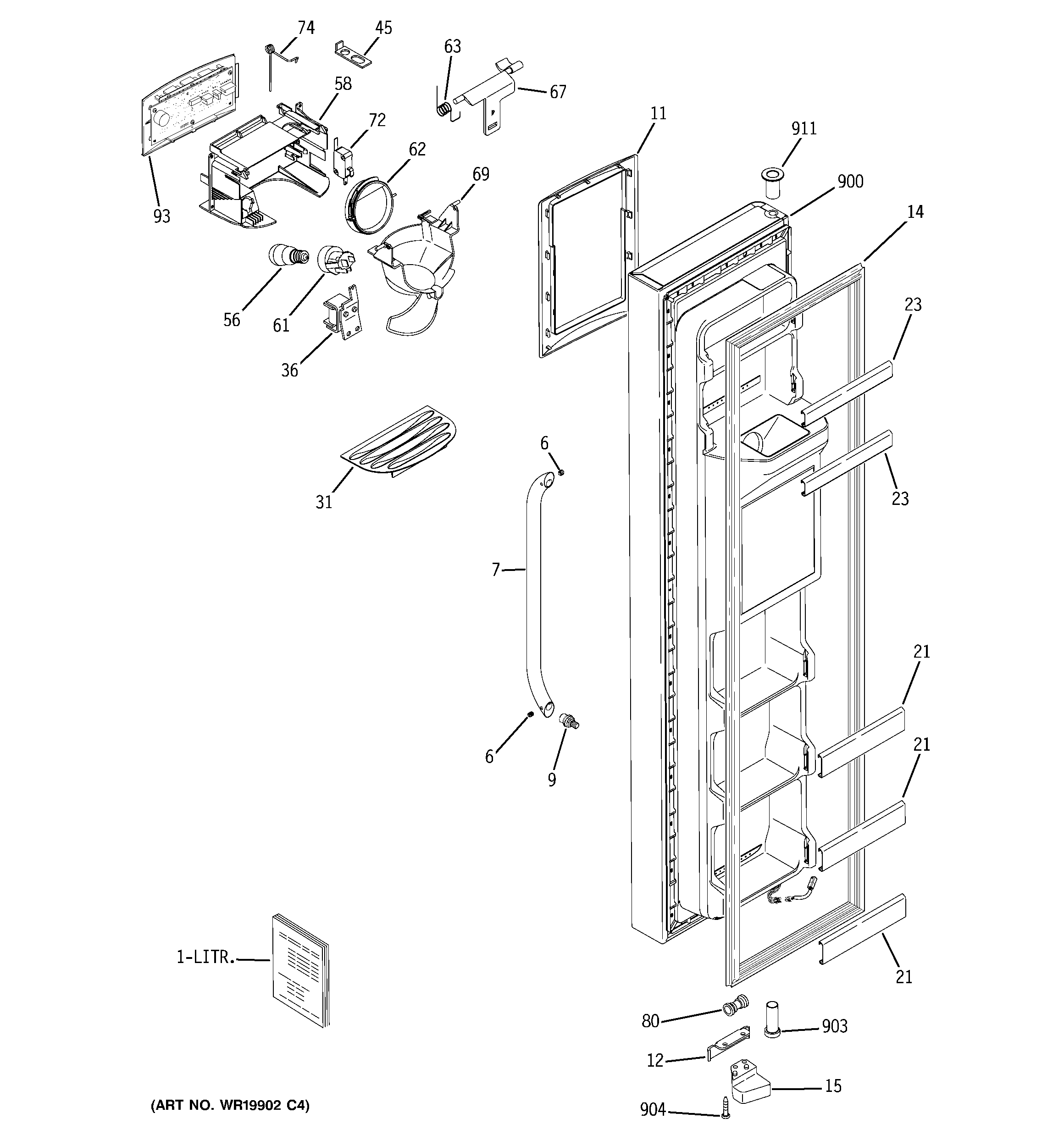 GE GSS23QSWKSS freezer door diagram