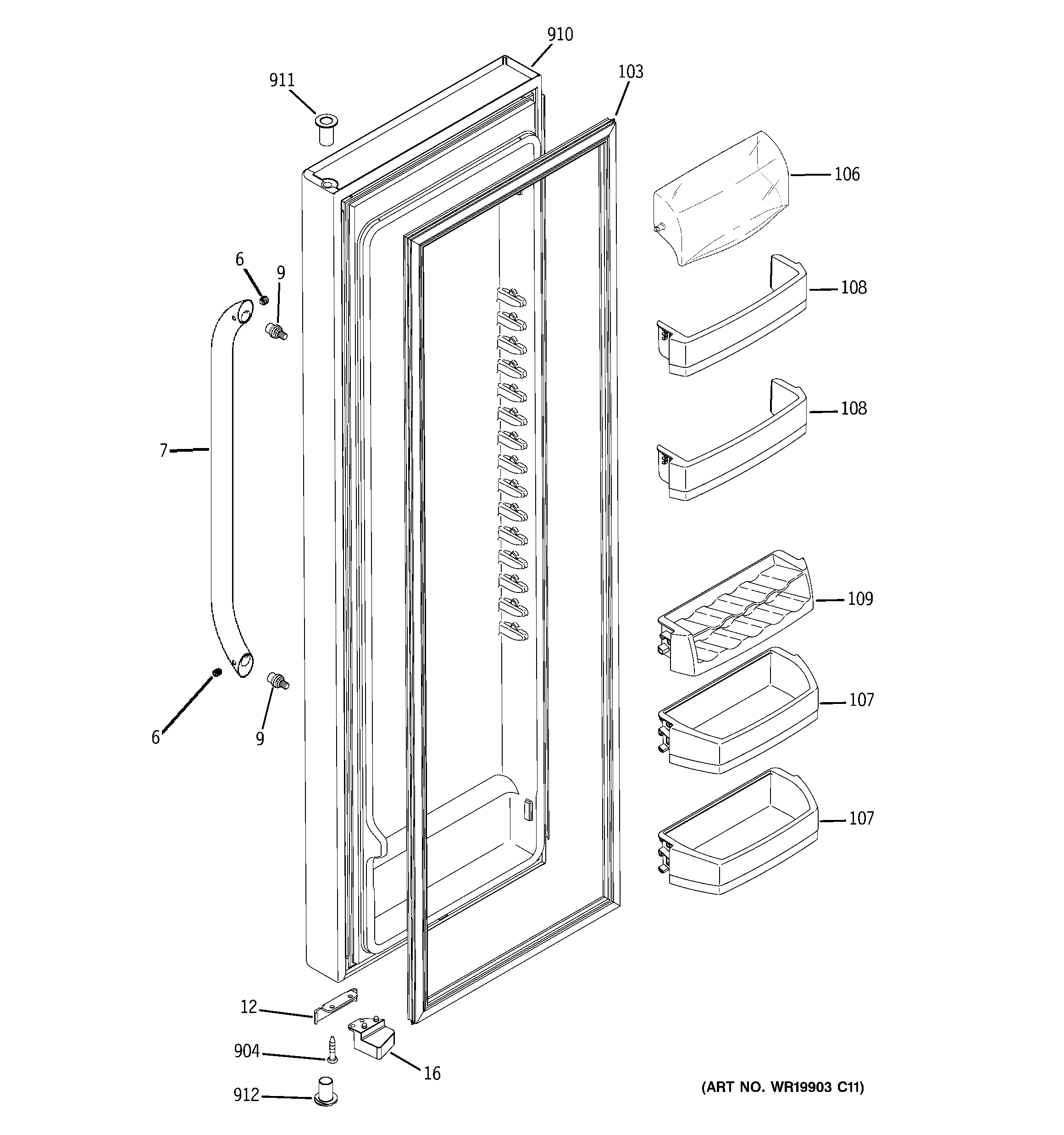 GE GSS23QSWKSS fresh food door diagram