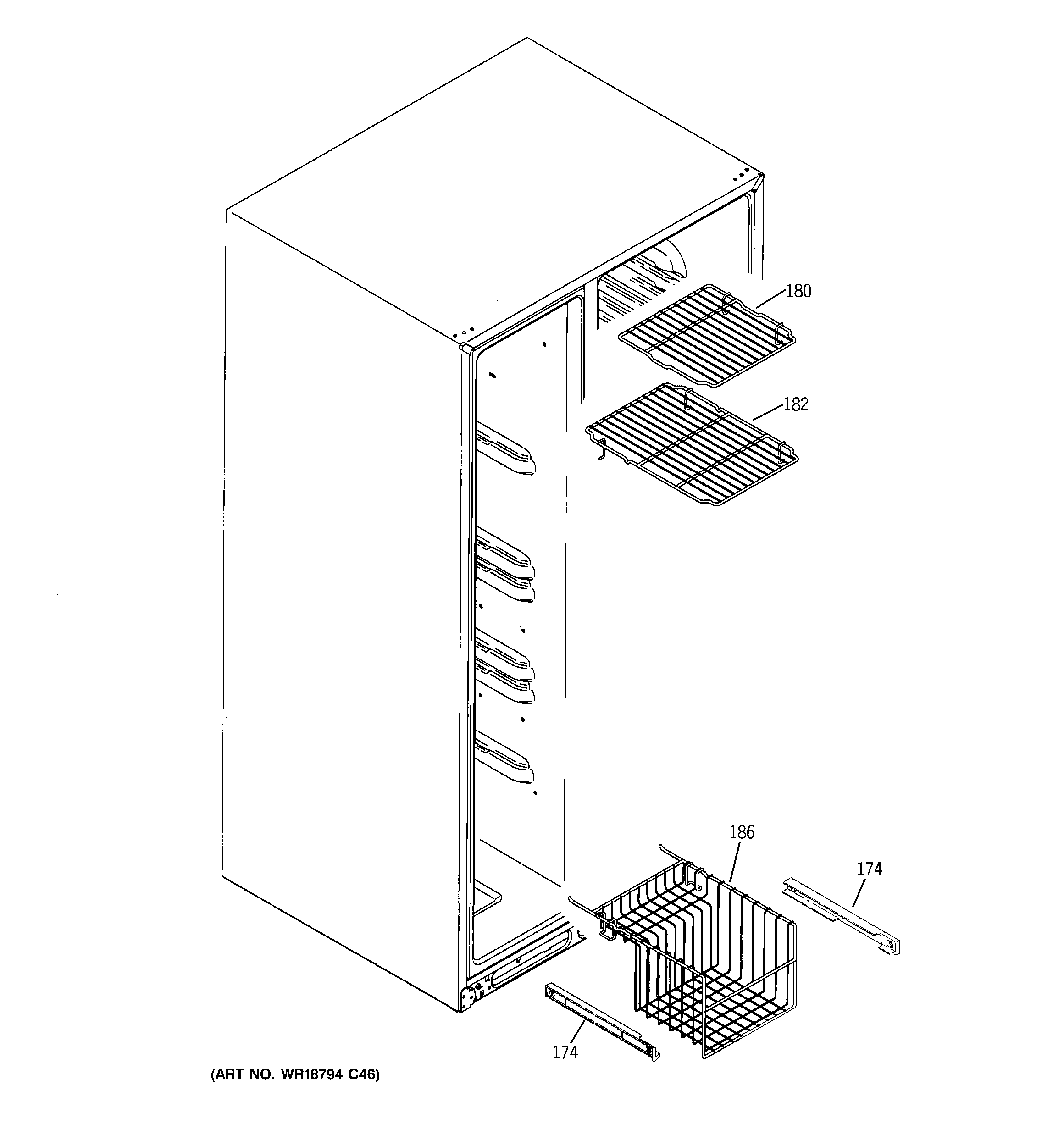 GE GSS23QSWKSS freezer shelves diagram
