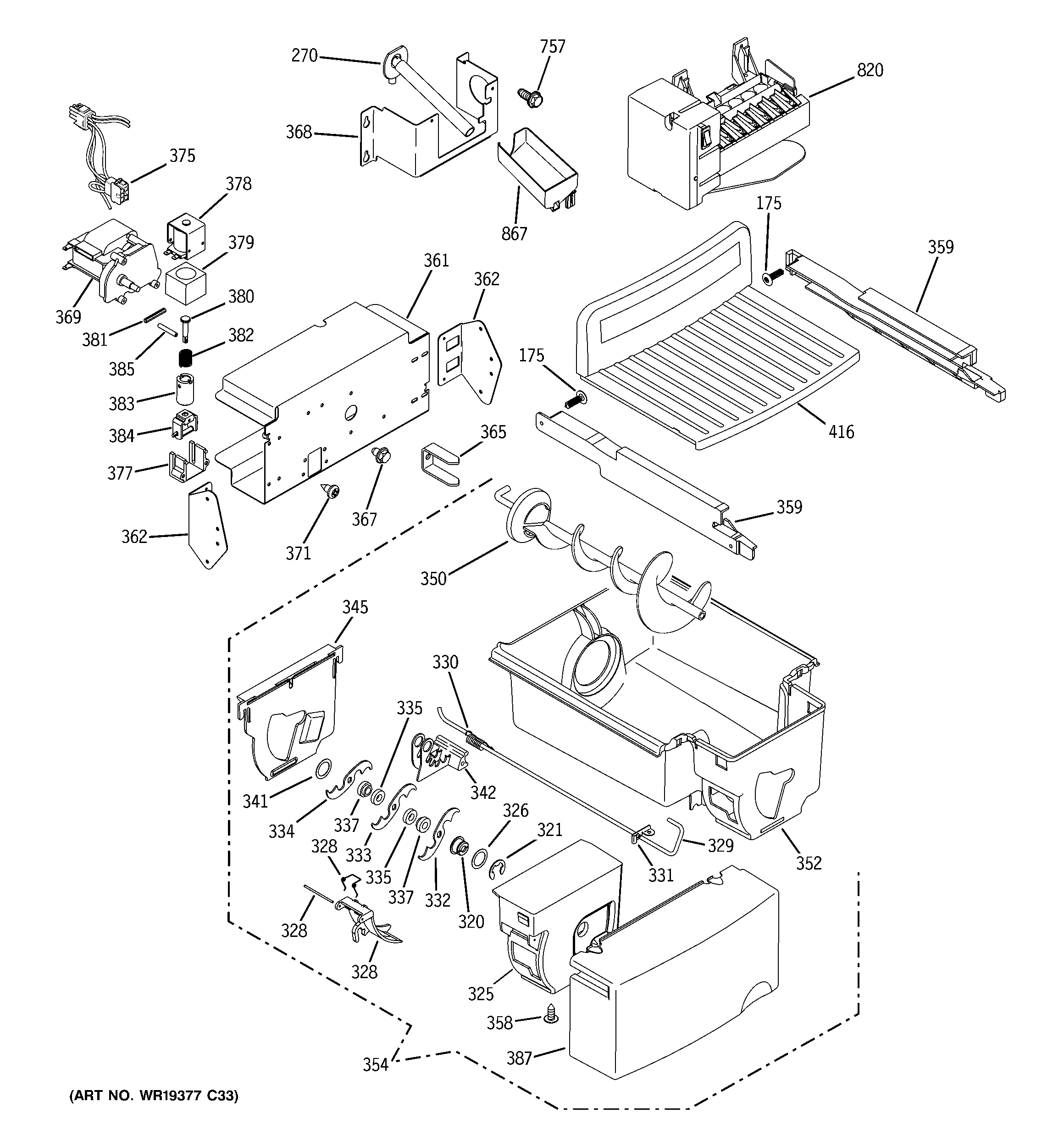 GE GSS23QSWKSS ice maker & dispenser diagram