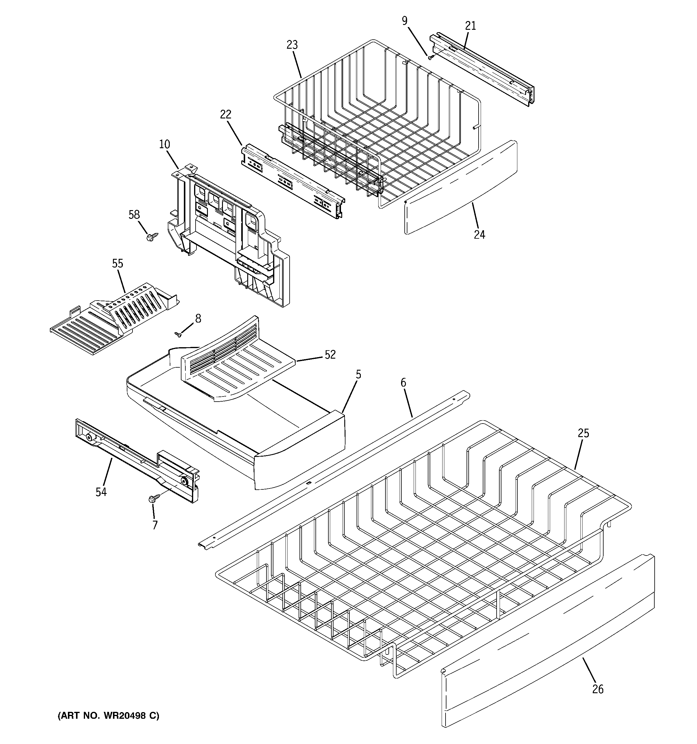 GE PFSF2MJXABB freezer shelves diagram