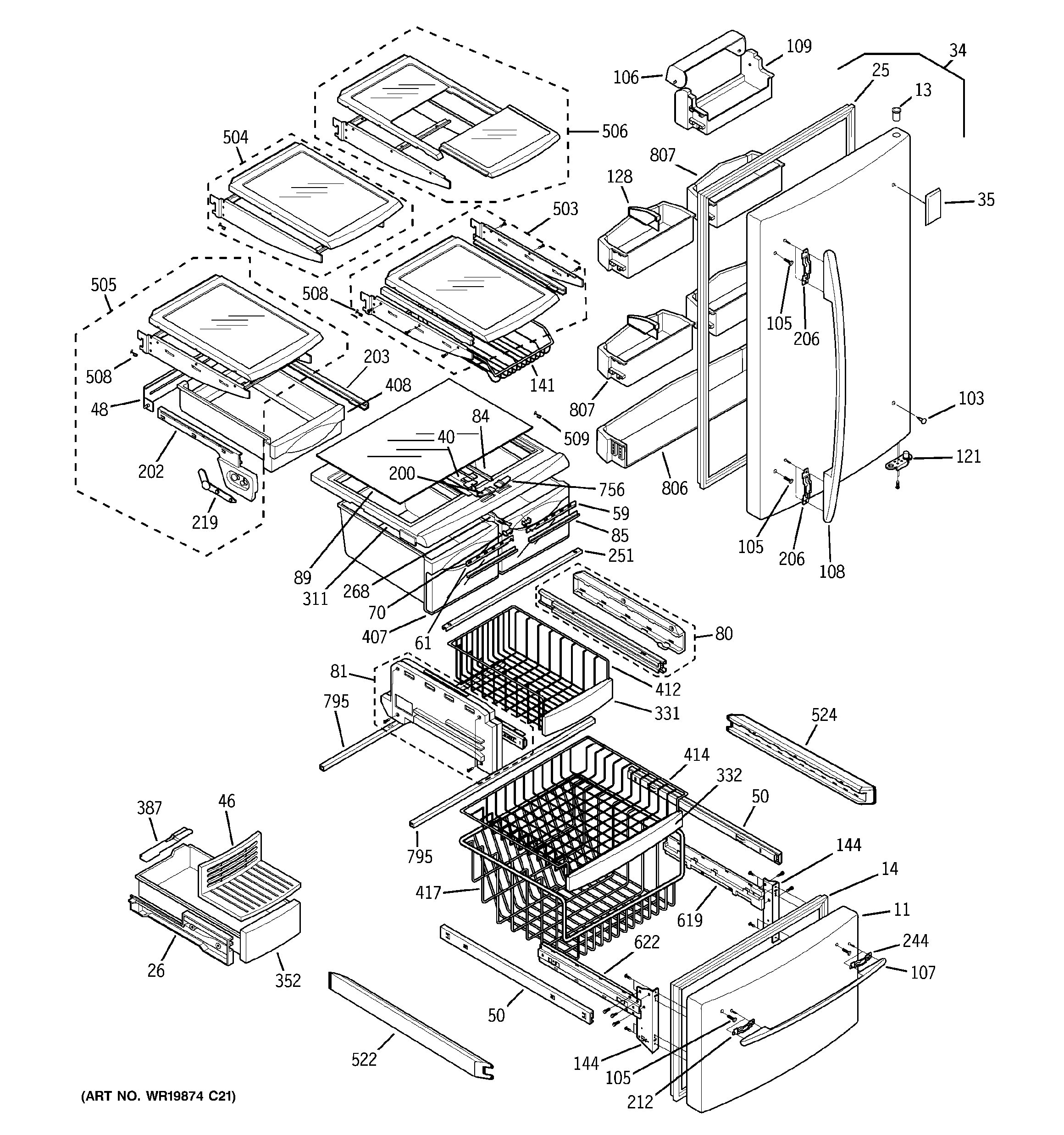 GE PDS22MFSACC doors & shelves diagram