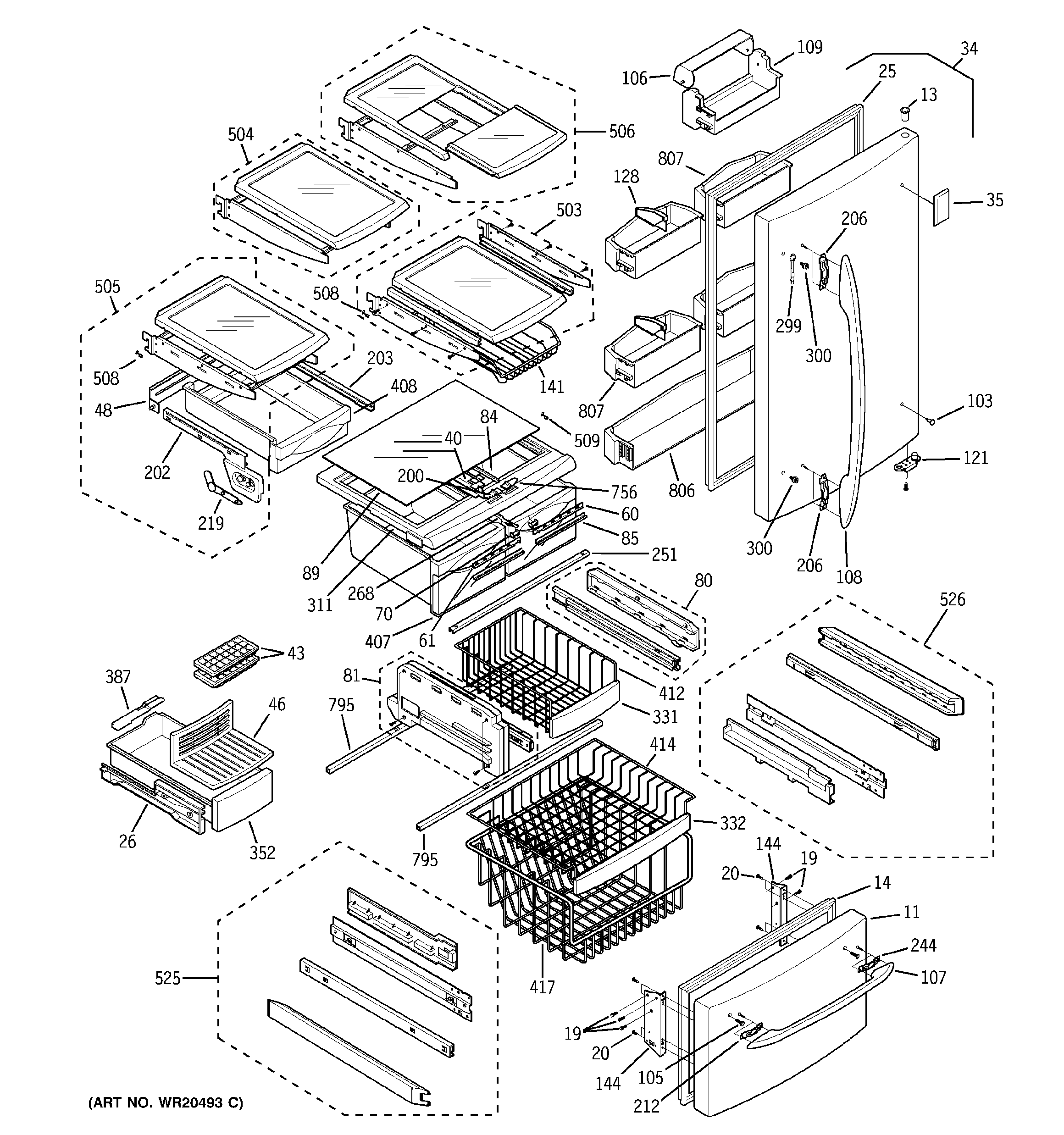 GE PDS22MFWBCC doors & shelves diagram