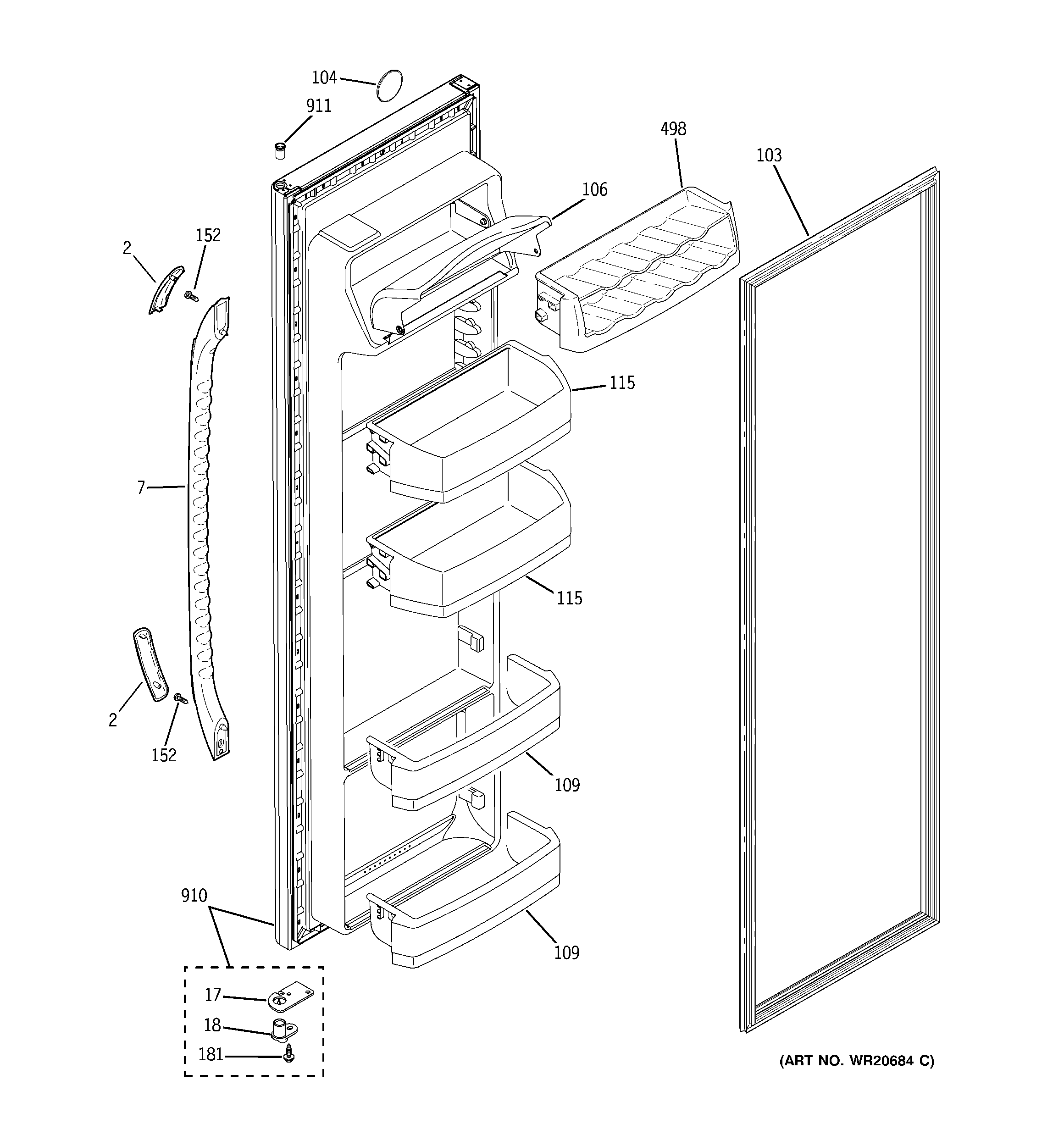 GE ESL25JFXJLB fresh food door diagram