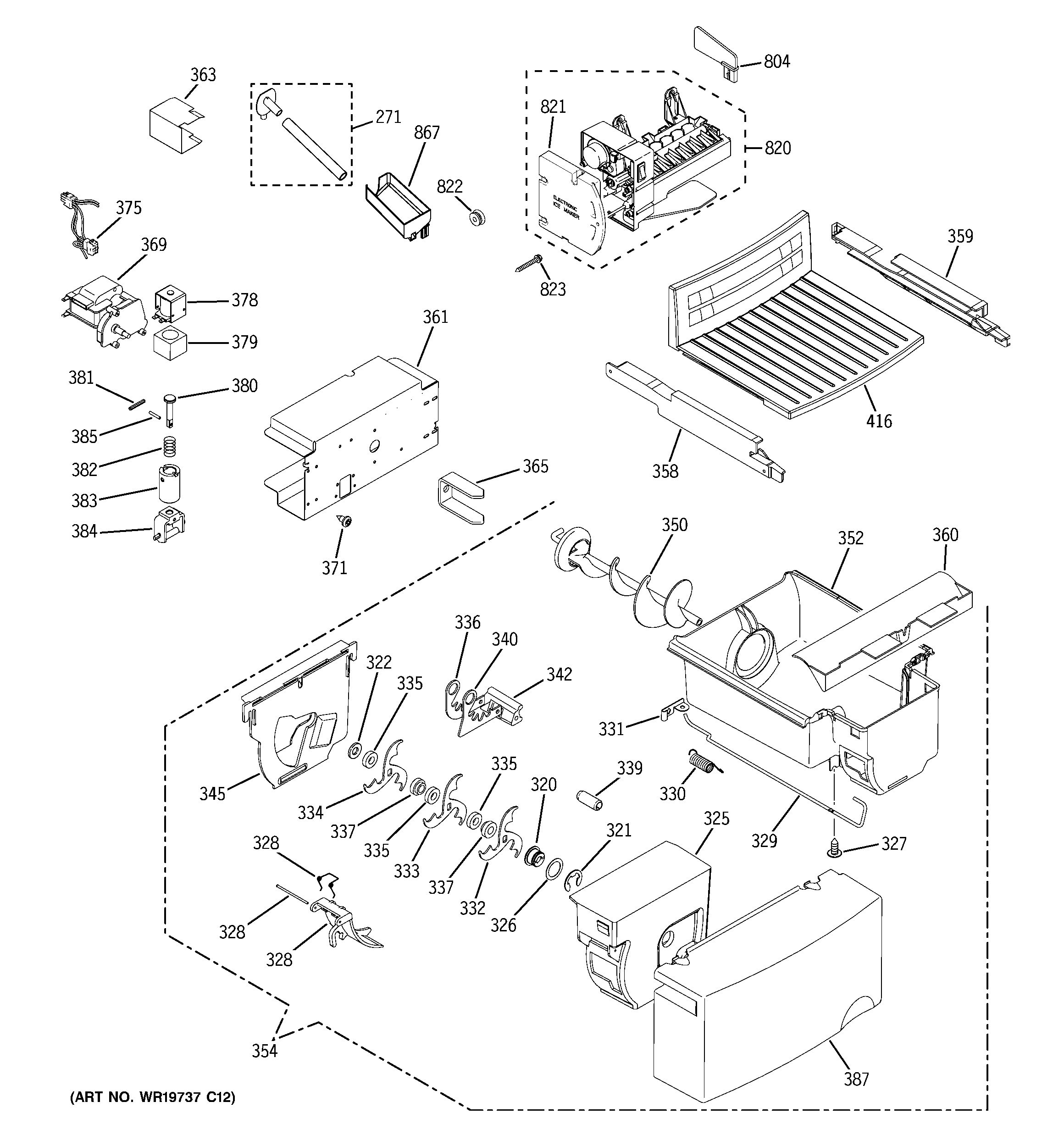 GE GSE20JEWNFBB ice maker & dispenser diagram