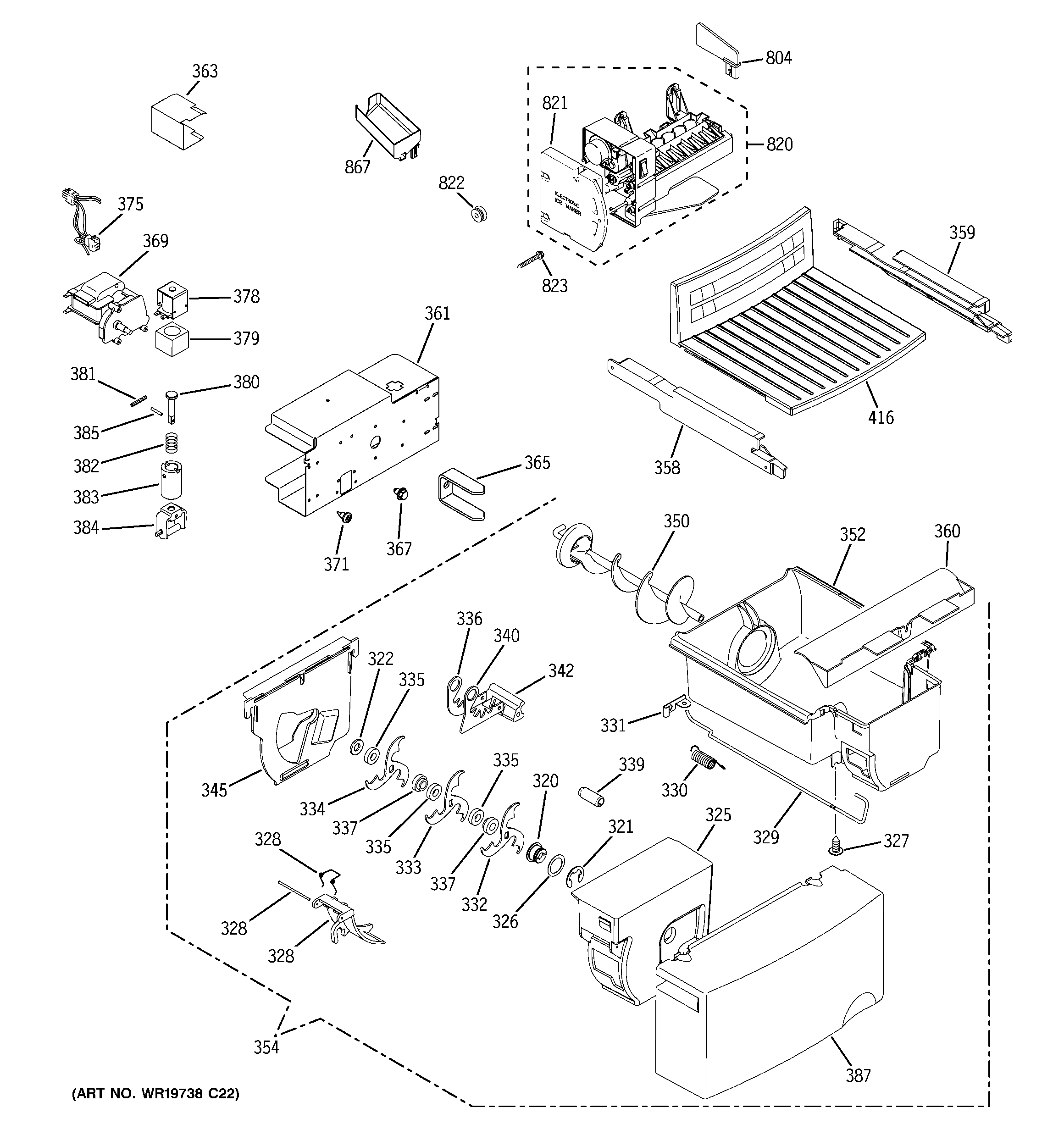 GE GSE25KETNFWW ice maker & dispenser diagram