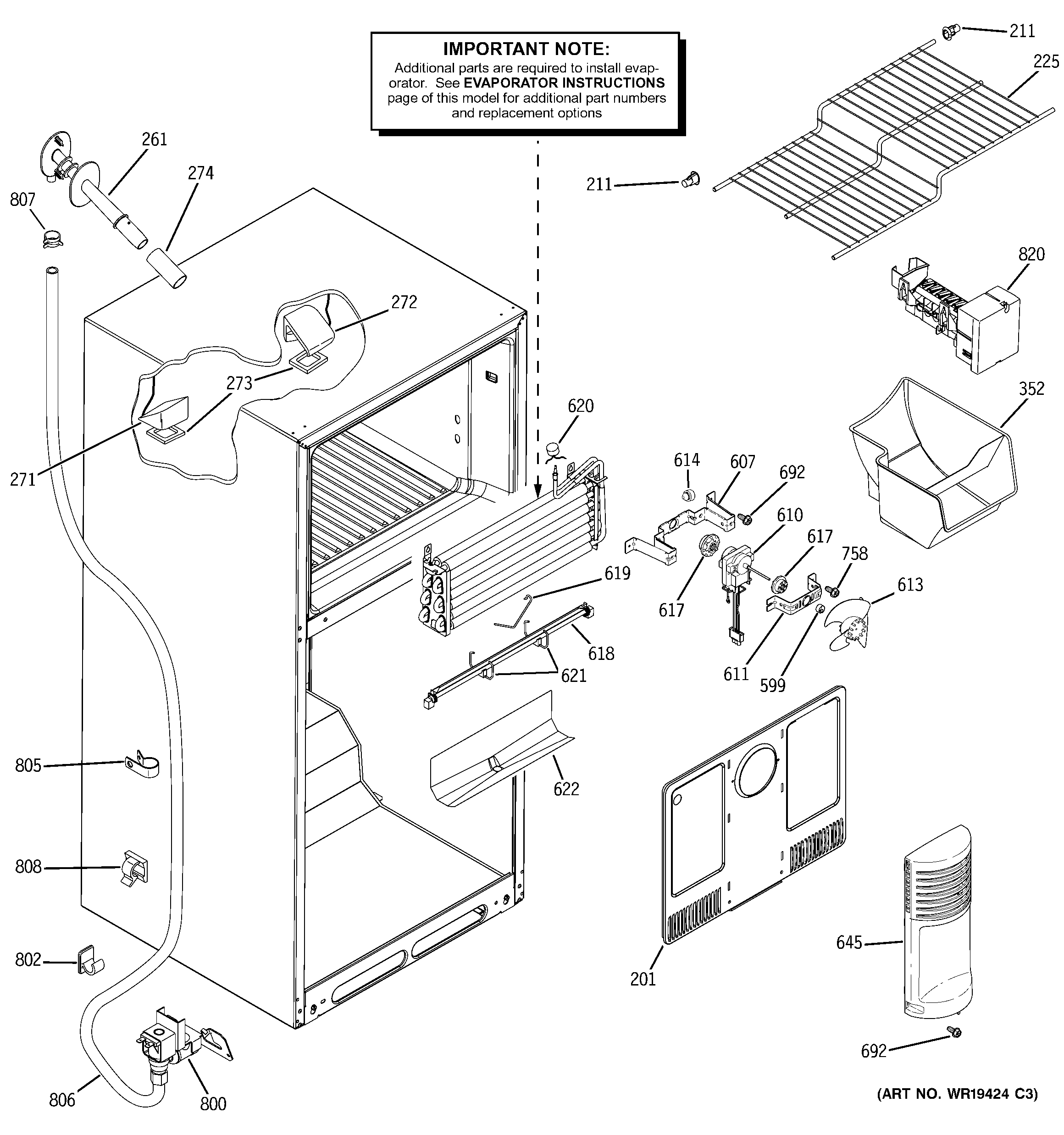 GE GTH18DCRALCC freezer section diagram