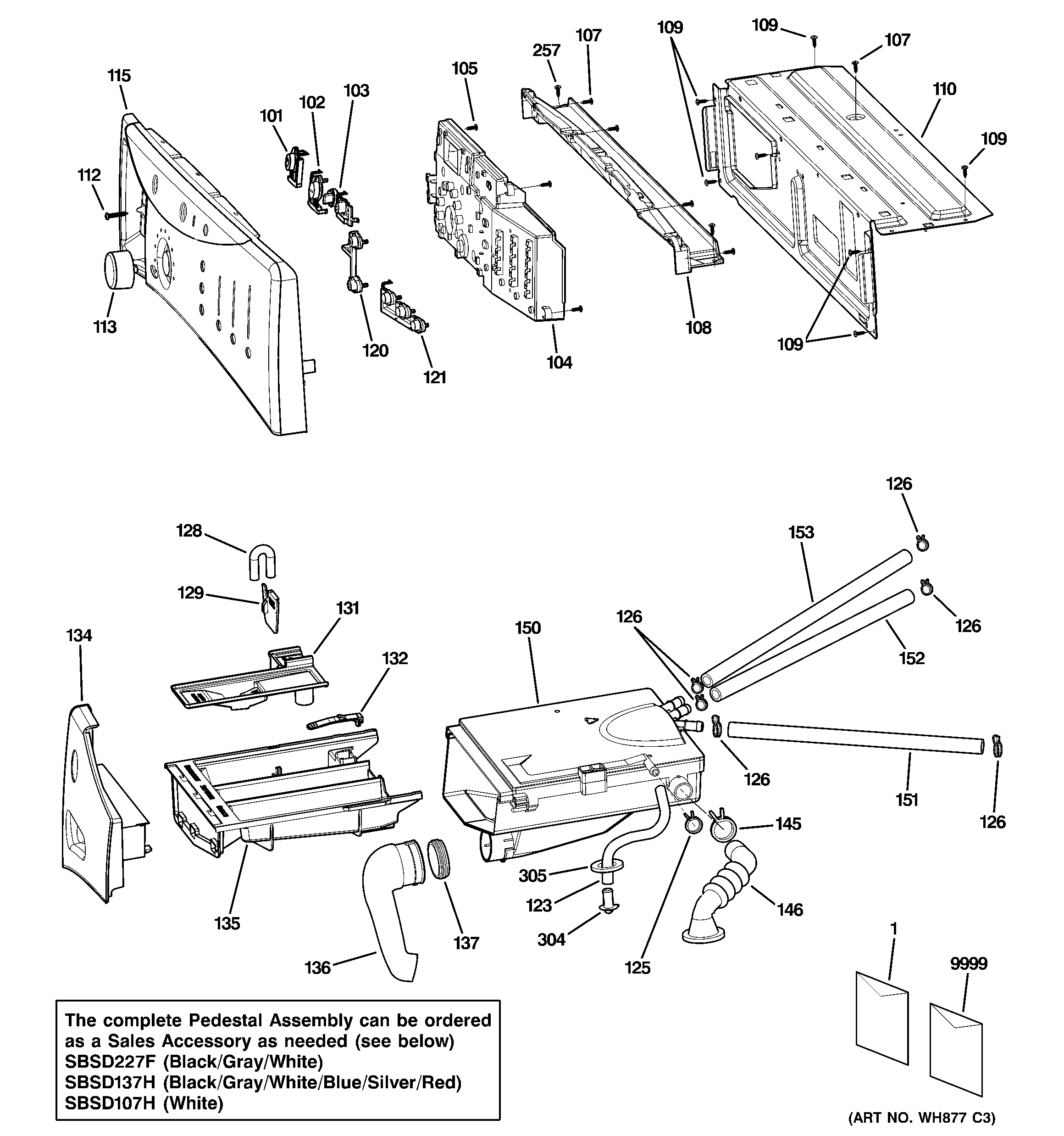 GE WBVH5200J2WW controls & dispenser diagram