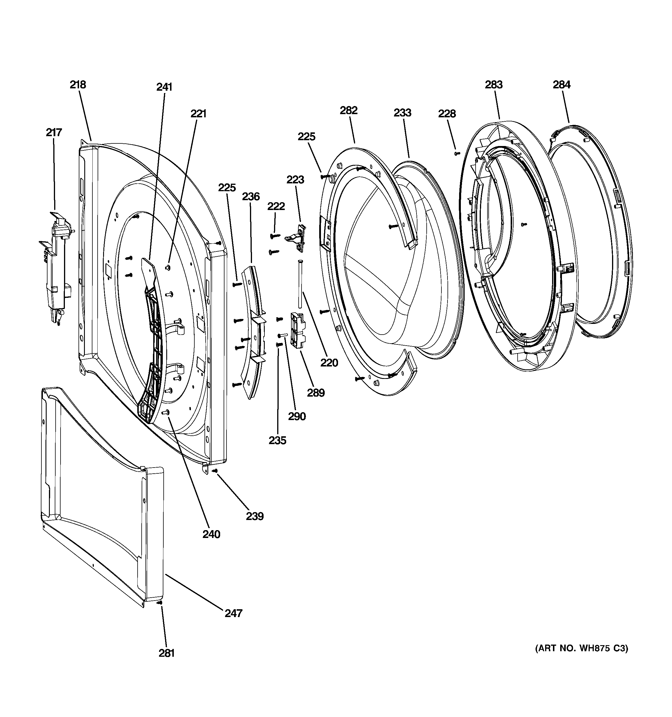 GE WBVH5200J2WW front panel & door diagram