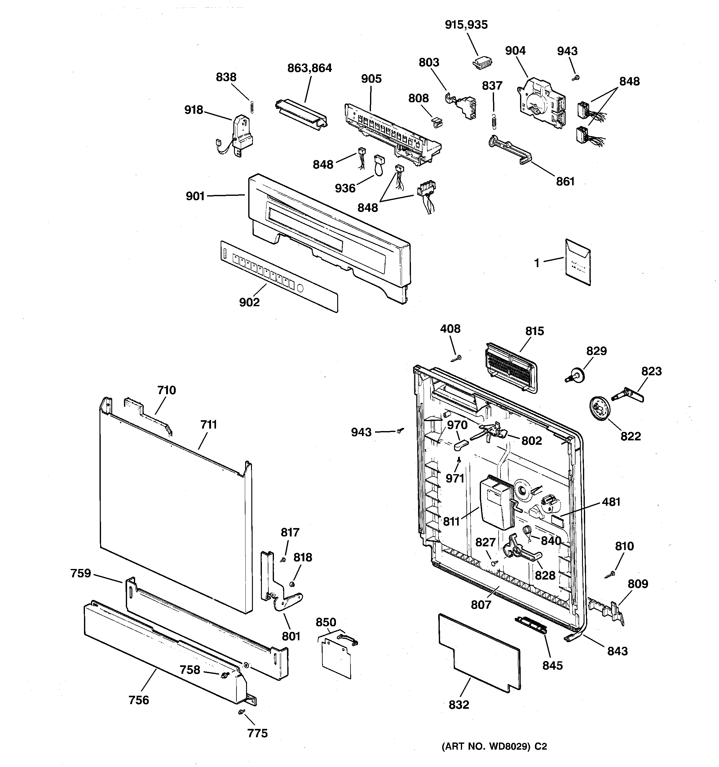 GE ZBD3500Z00WW escutcheon & door assembly diagram