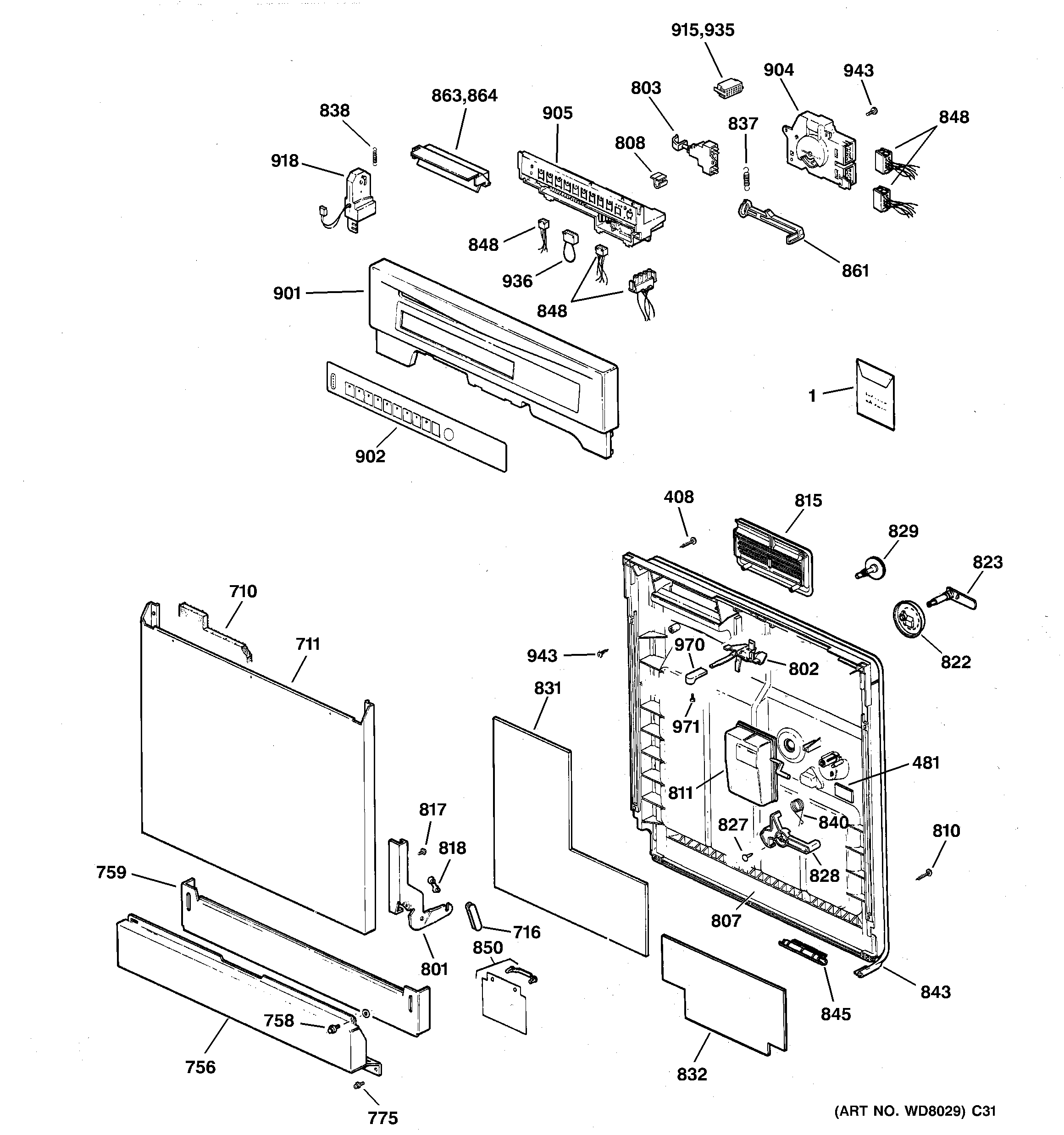GE ZBD3500ZZ1BB escutcheon & door assembly diagram