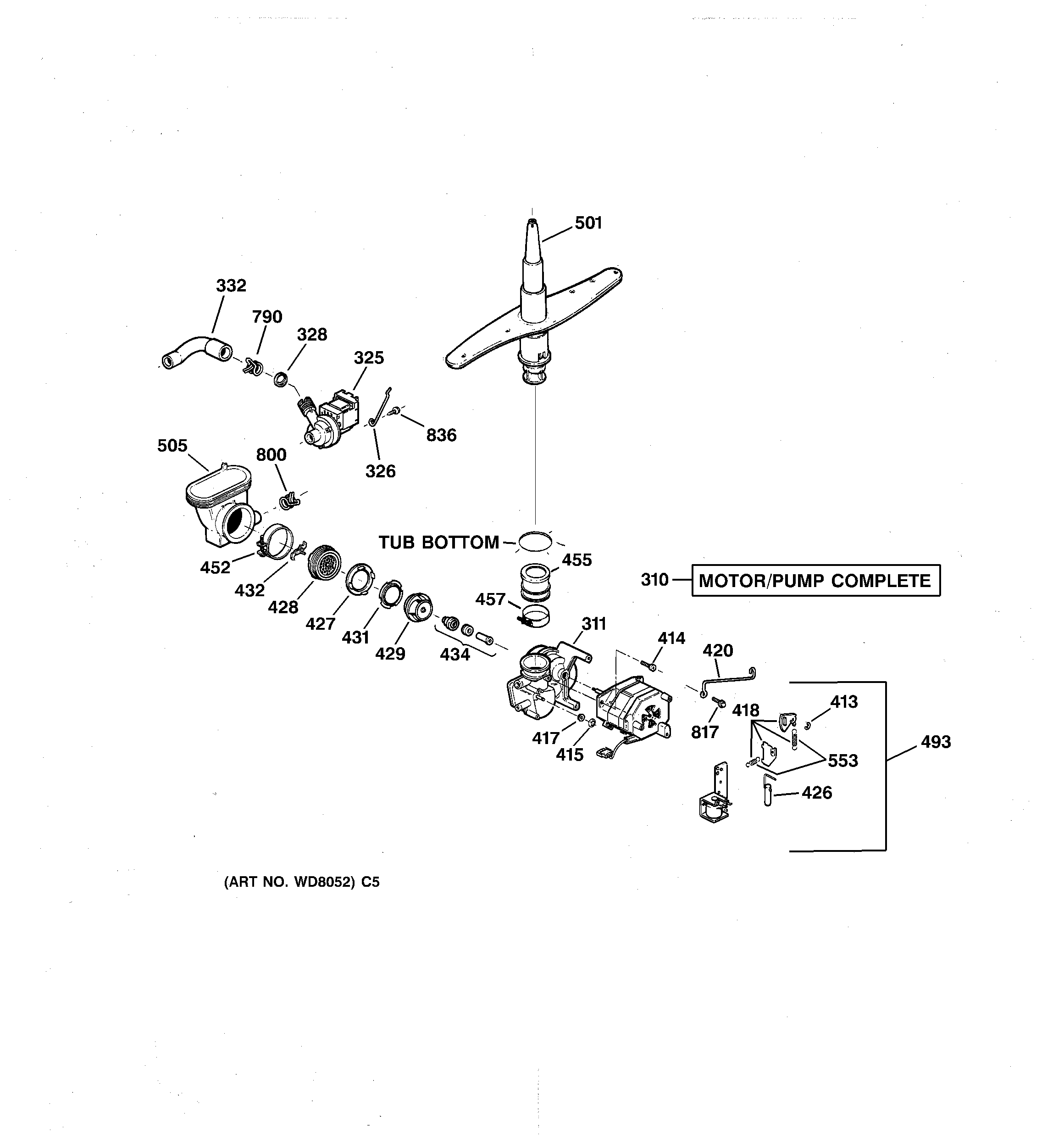 GE ZBD3500ZZ1BB motor-pump mechanism diagram