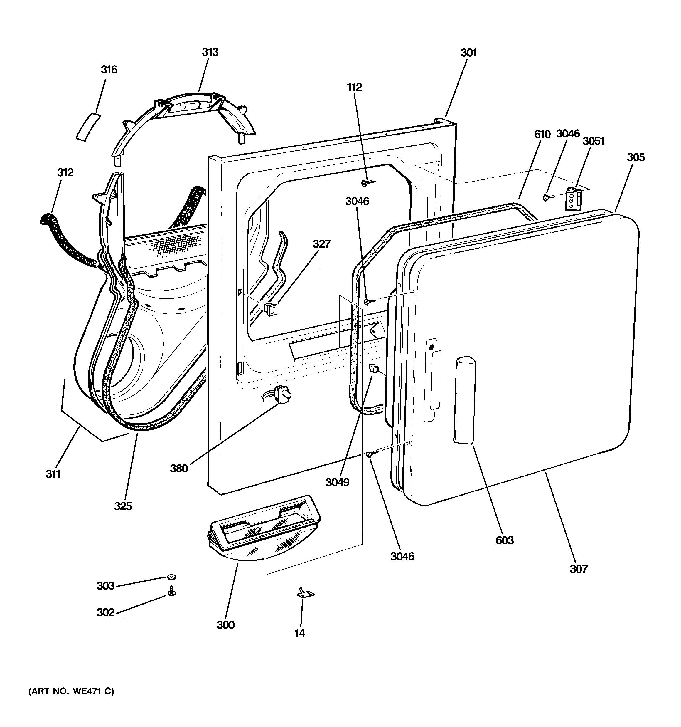GE DDC4400SMMWH front panel & door diagram