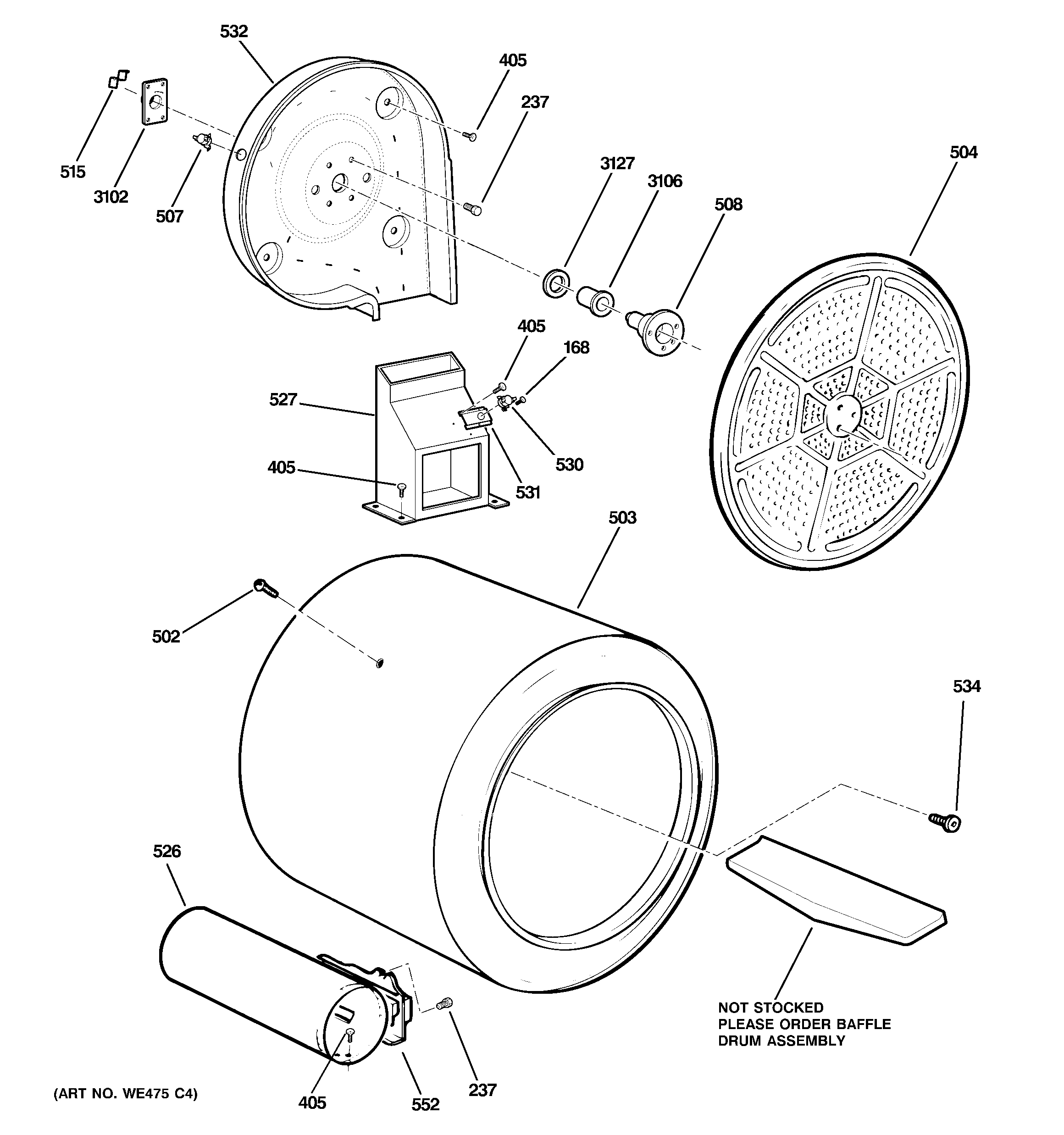 GE DDC4500SMMWH drum diagram