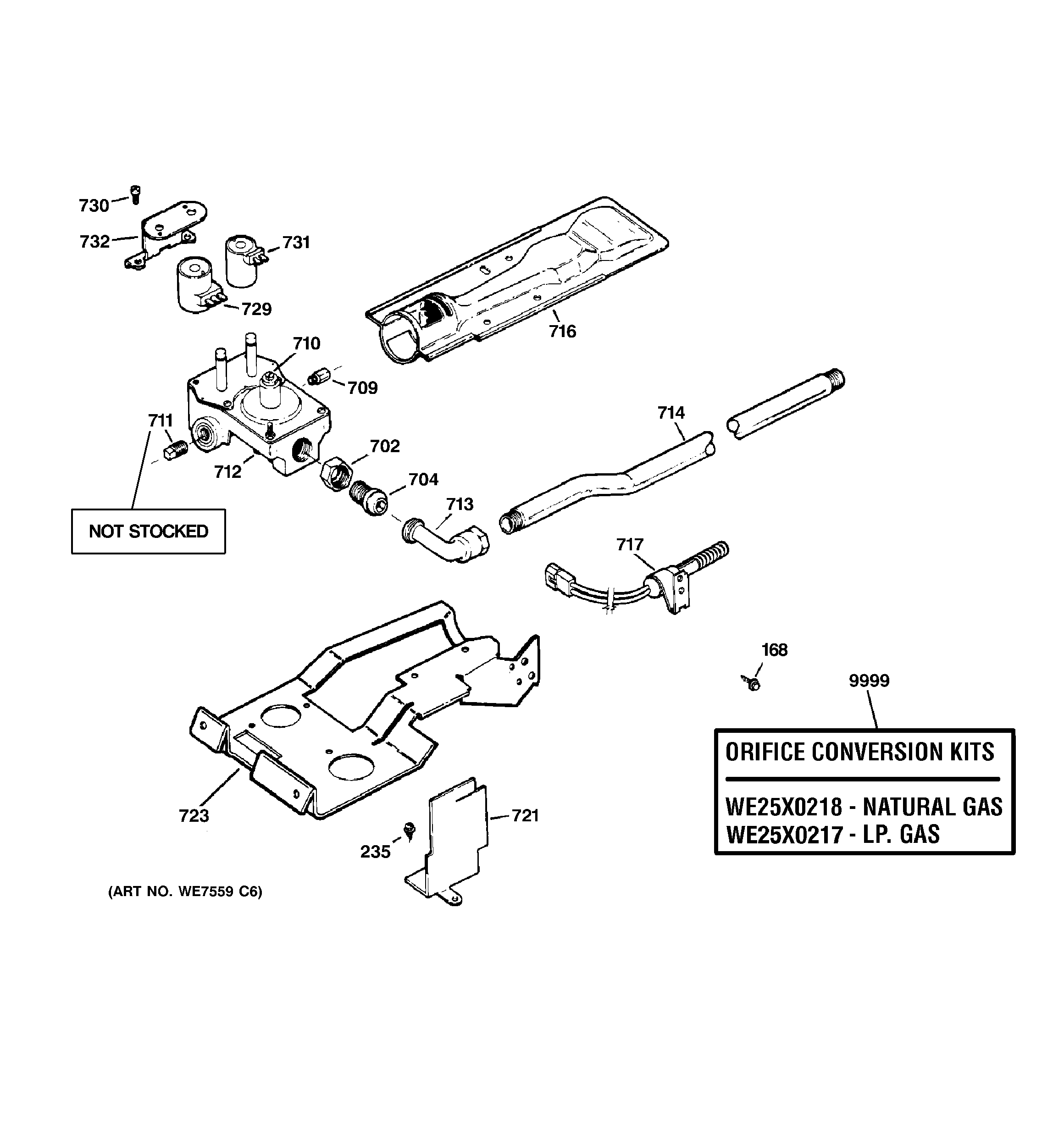 GE DDC4500SMMWH gas valve & burner assembly diagram