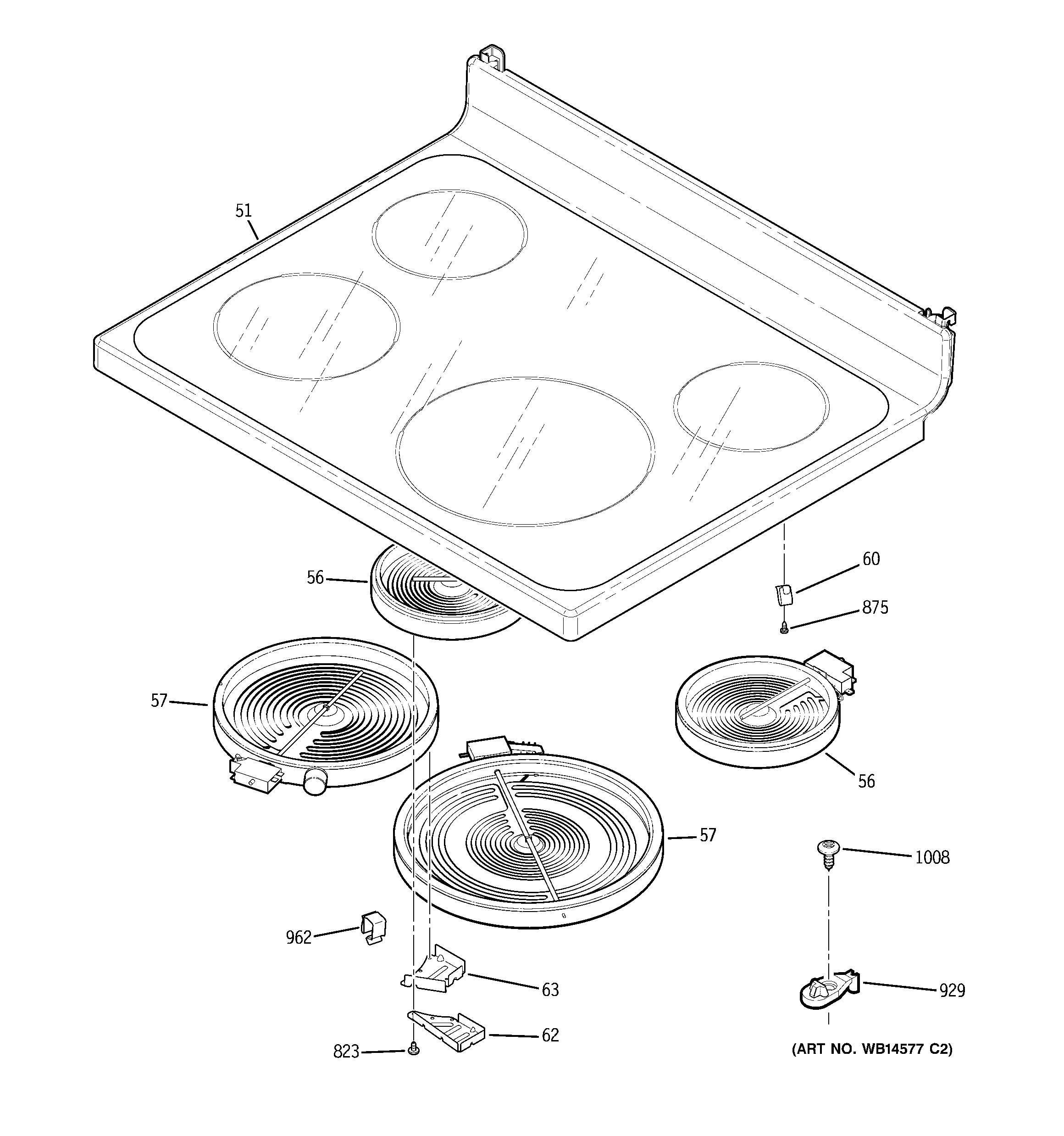 GE JB645CP1BB cooktop diagram