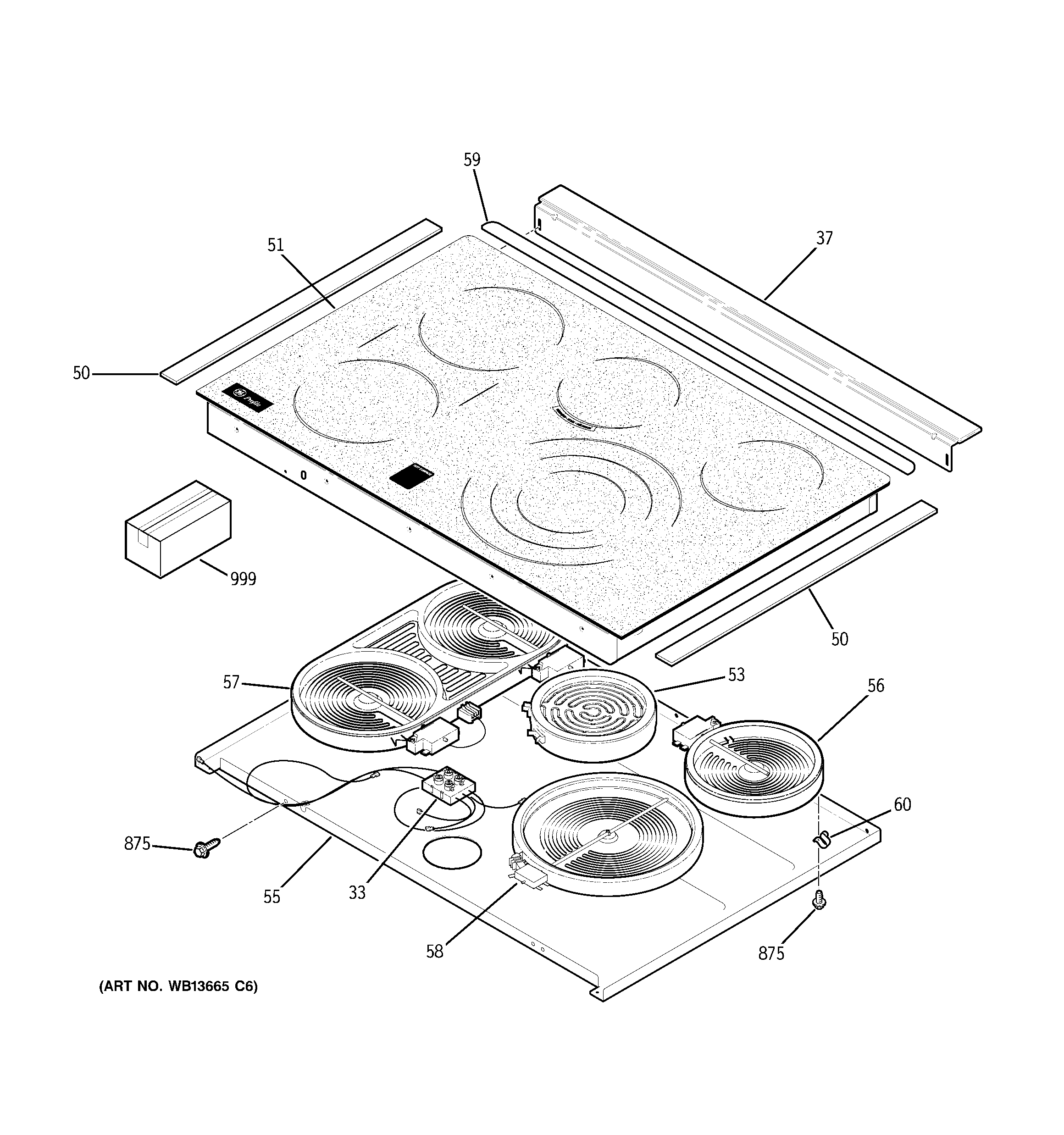 GE JCSP46DP1WW cooktop diagram