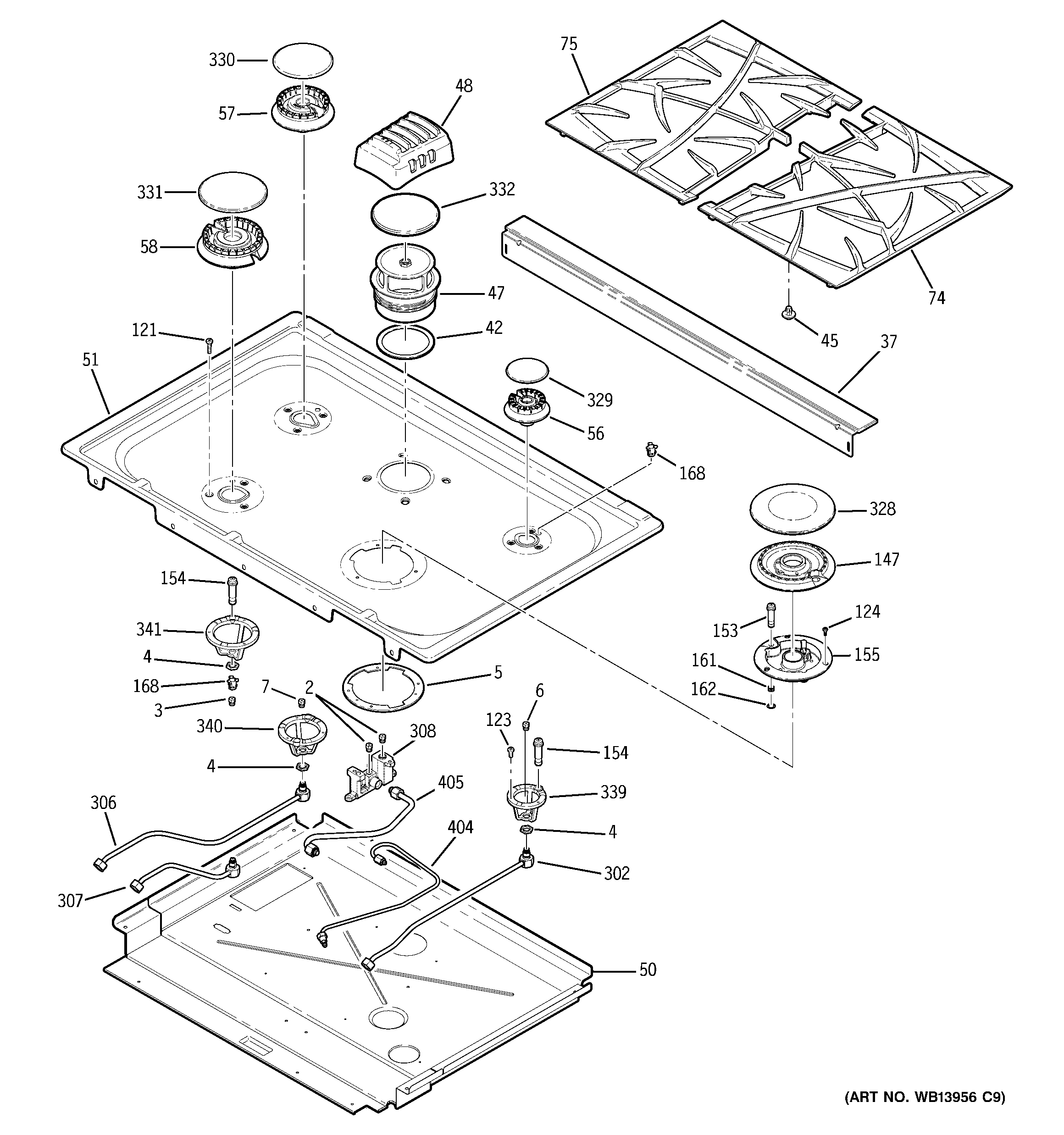 GE PGS975DEP1BB cooktop diagram