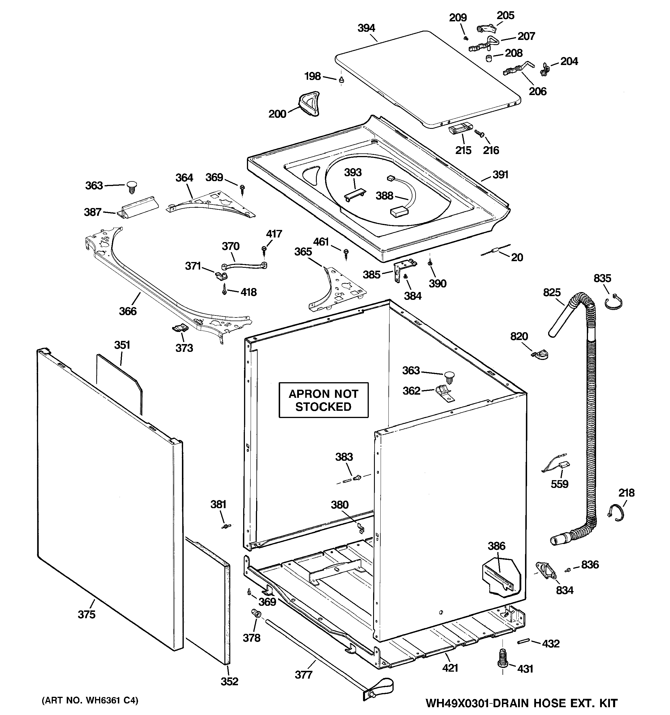 GE WPRE8150K0WT cabinet, cover & front panel diagram