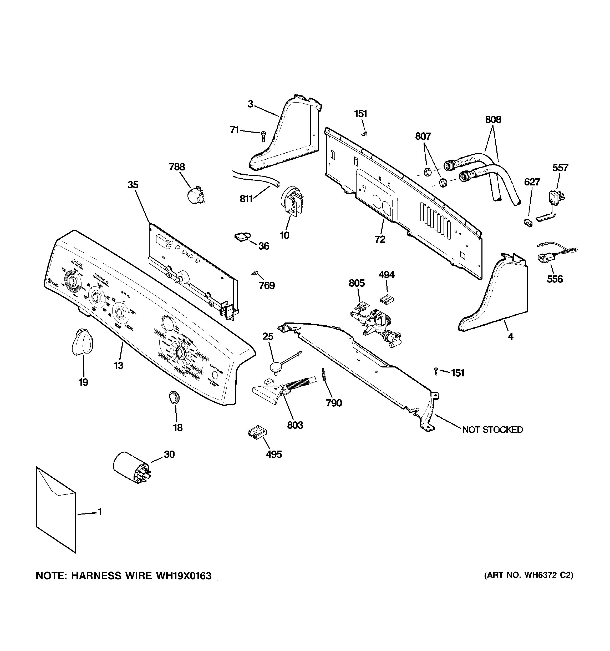 GE WPRE8150K2WT controls & backsplash diagram
