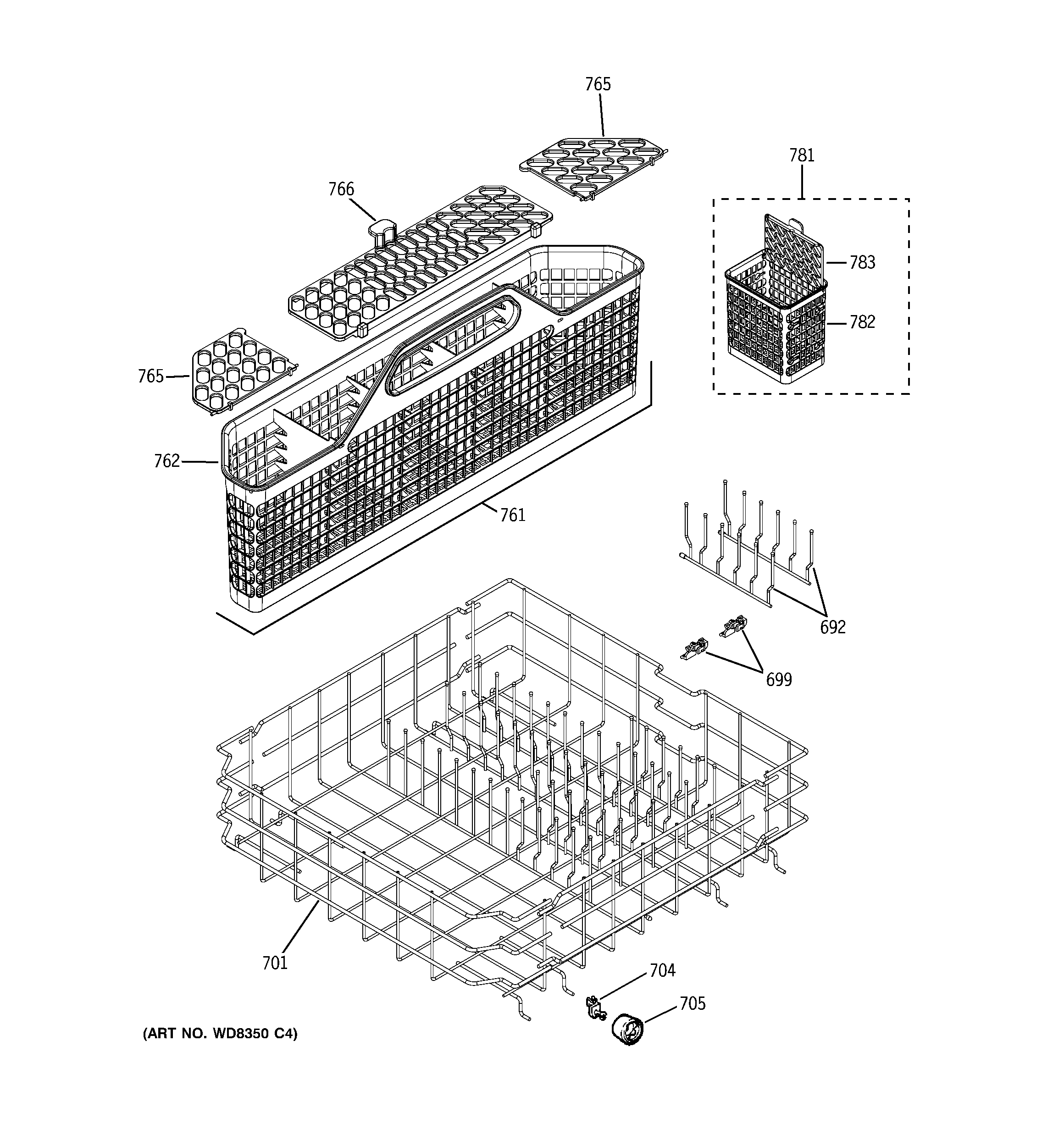 GE GLD6964R10SS lower rack assembly diagram