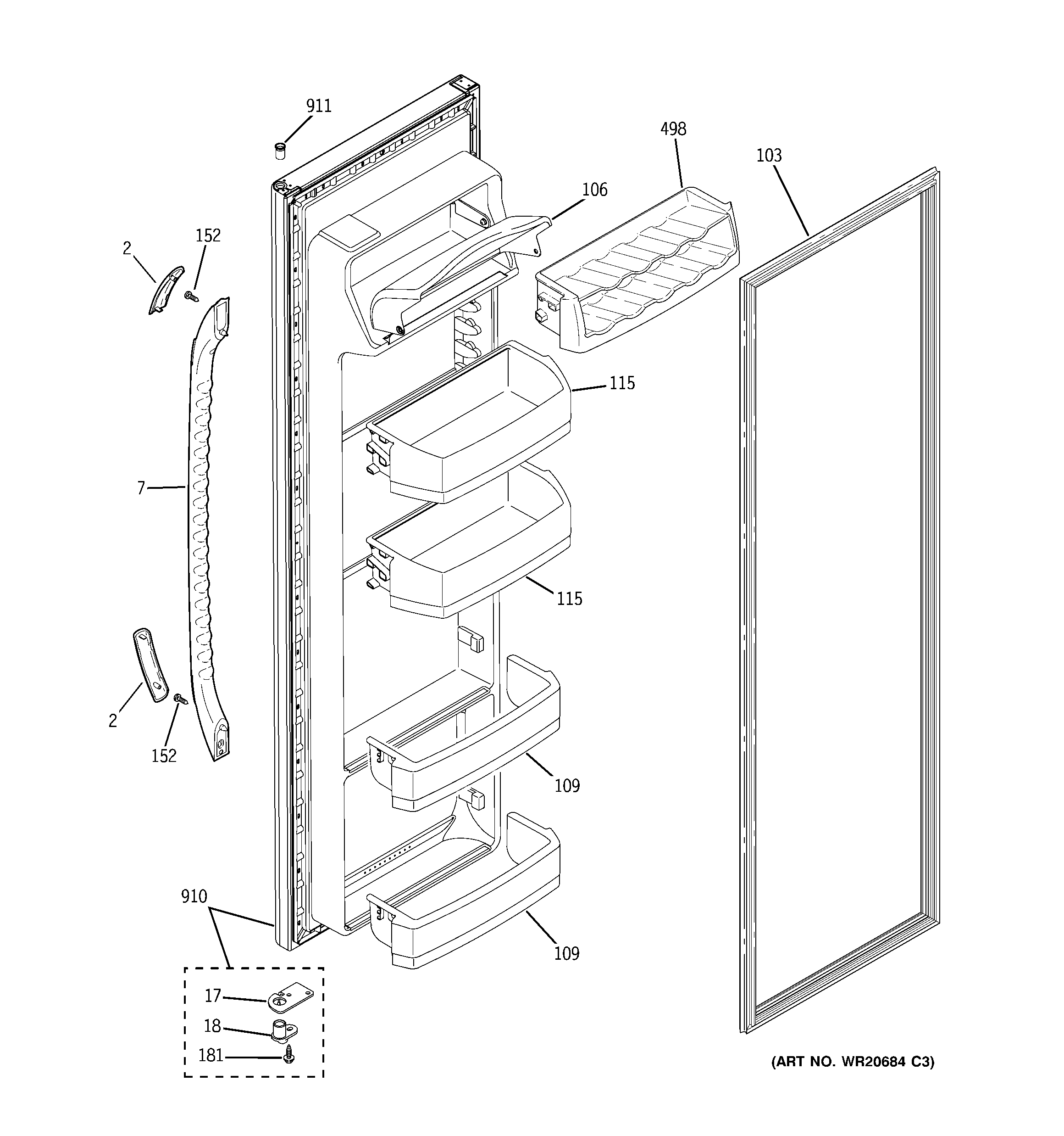 GE GSF25IGXLBB fresh food door diagram