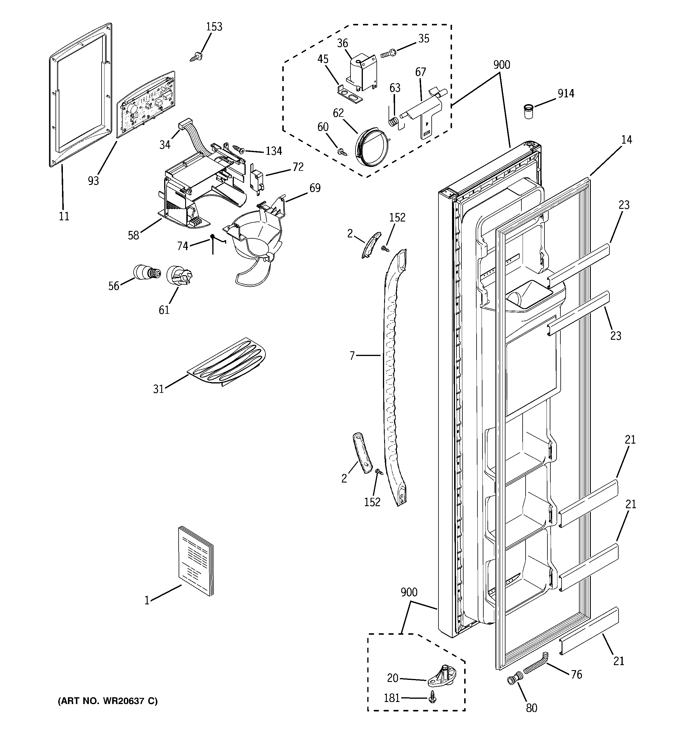 GE GSH22JFXLBB freezer door diagram
