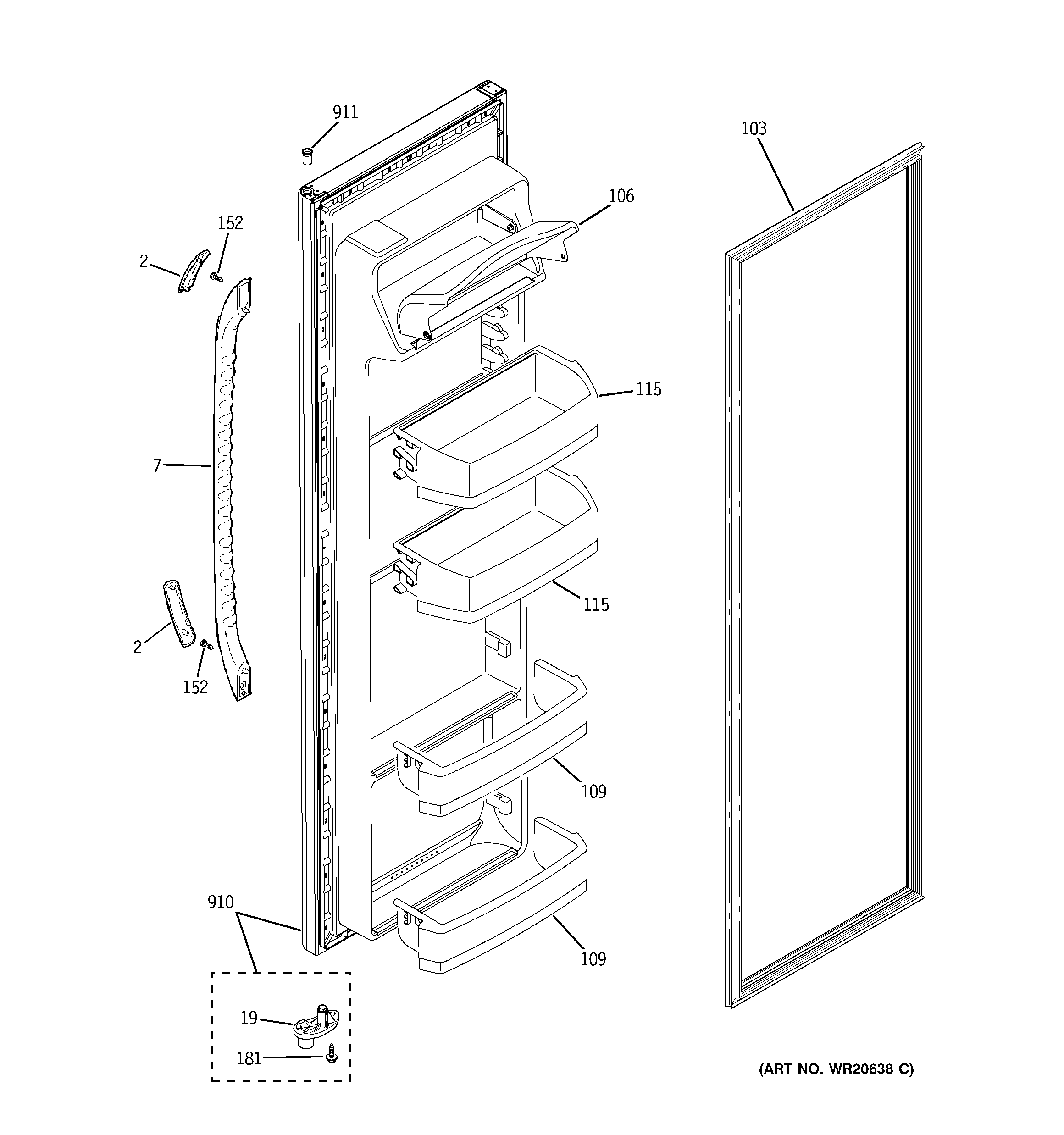 GE GSL22JFXLLB fresh food door diagram