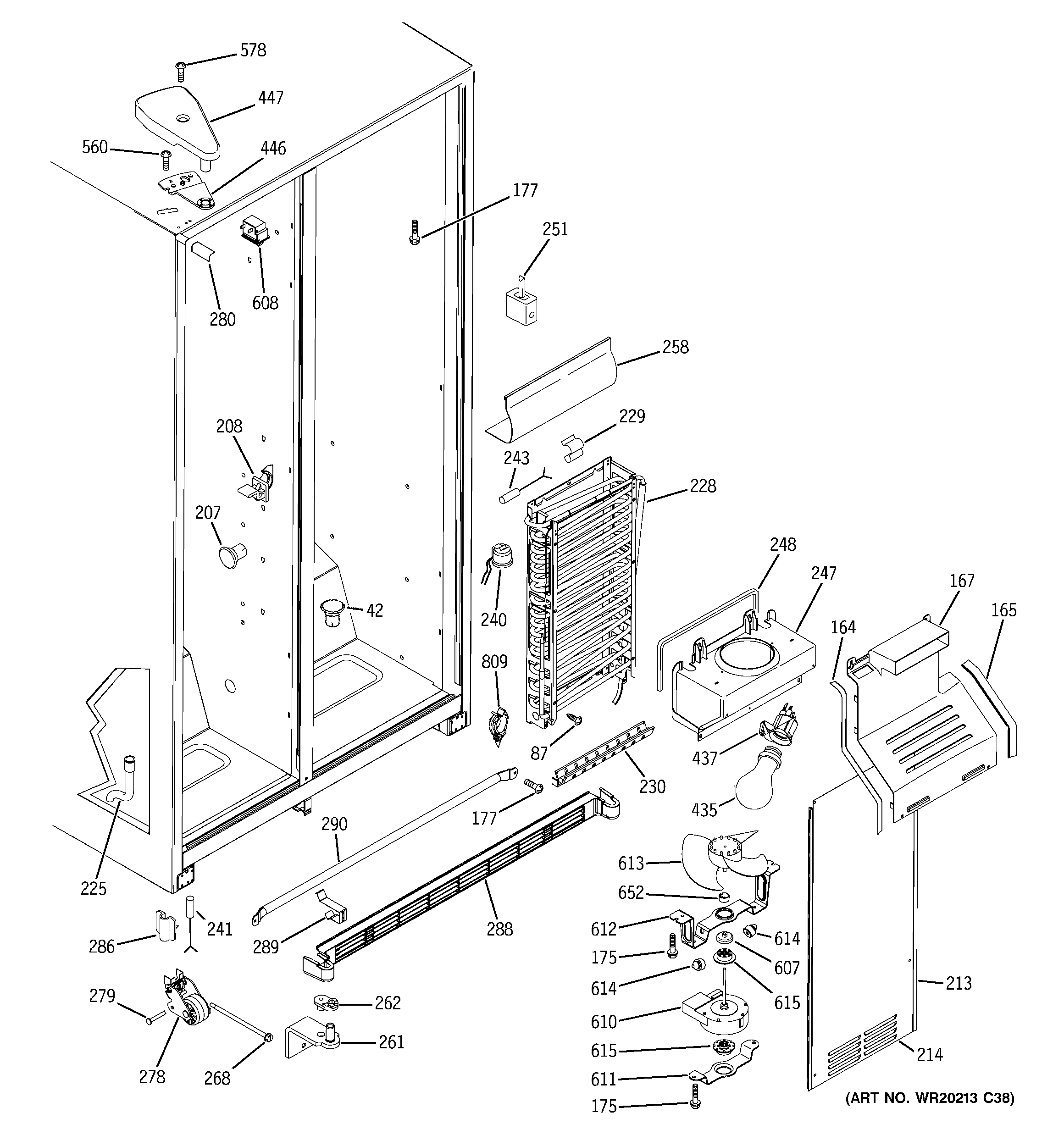 GE GSL22JFXLLB freezer section diagram