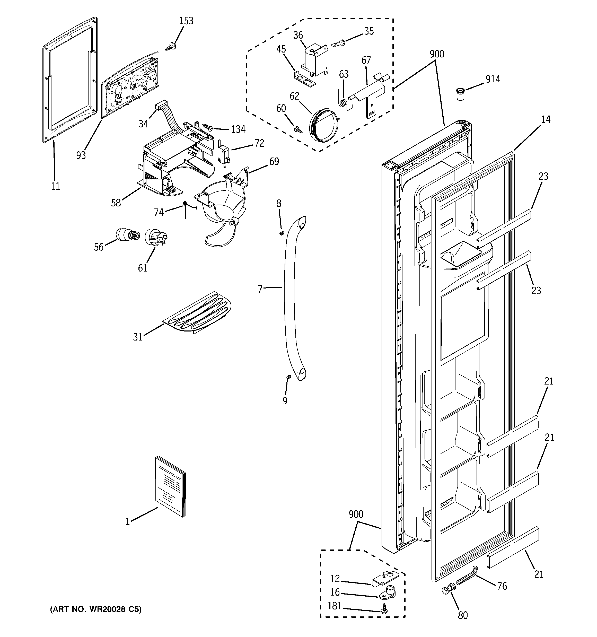GE GSL25IGXLLS freezer door diagram
