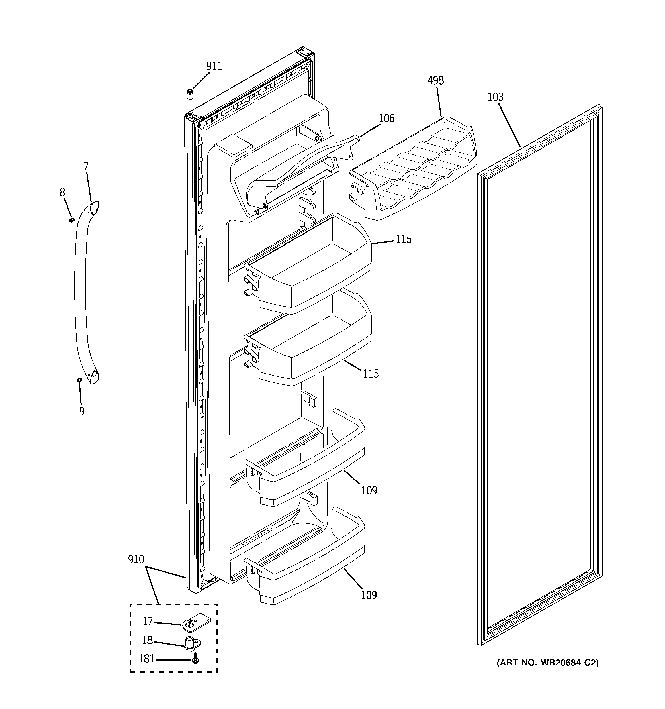 GE GSL25IGXLLS fresh food door diagram