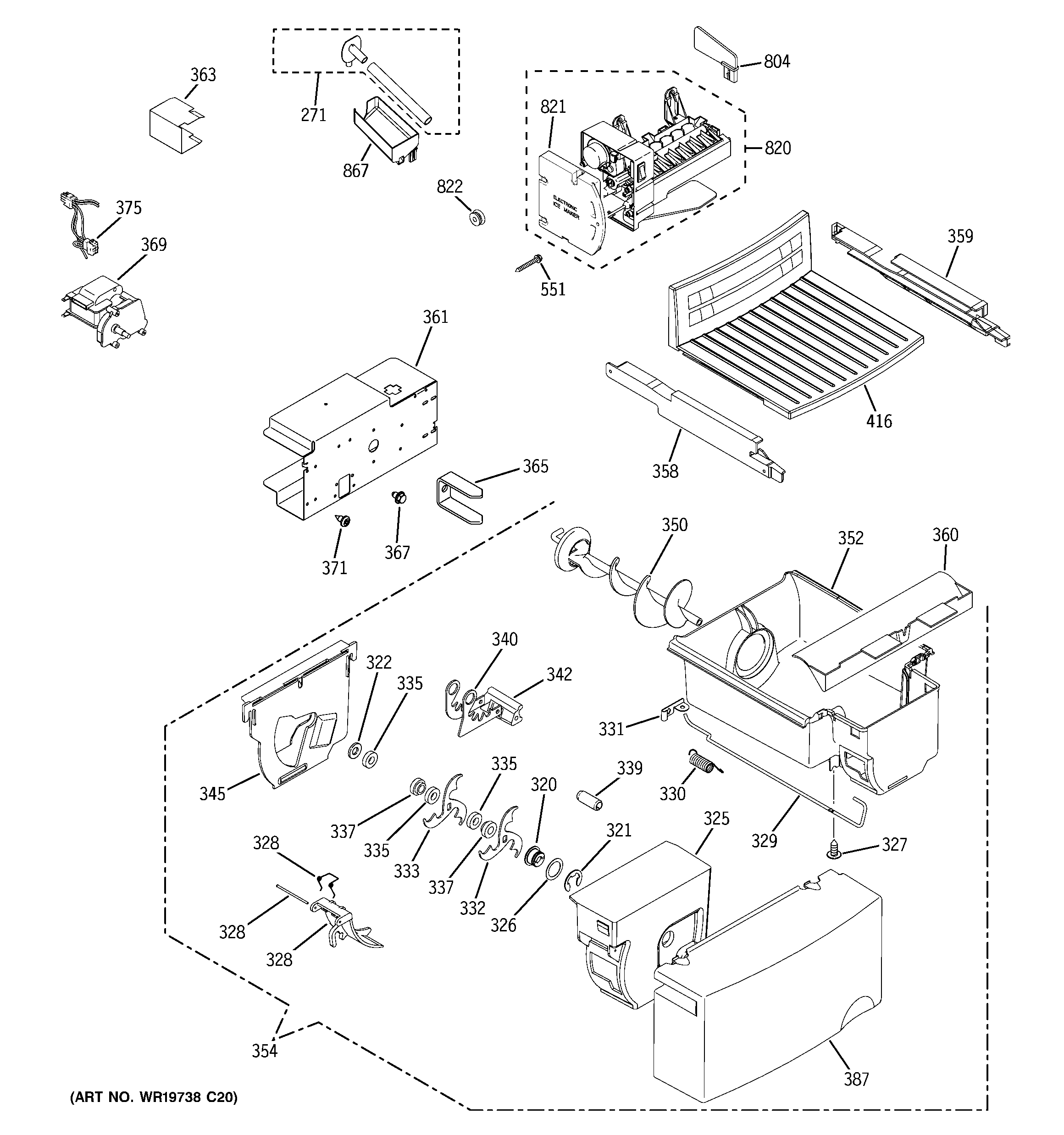 GE GSS20IEZAWW ice maker & dispenser diagram