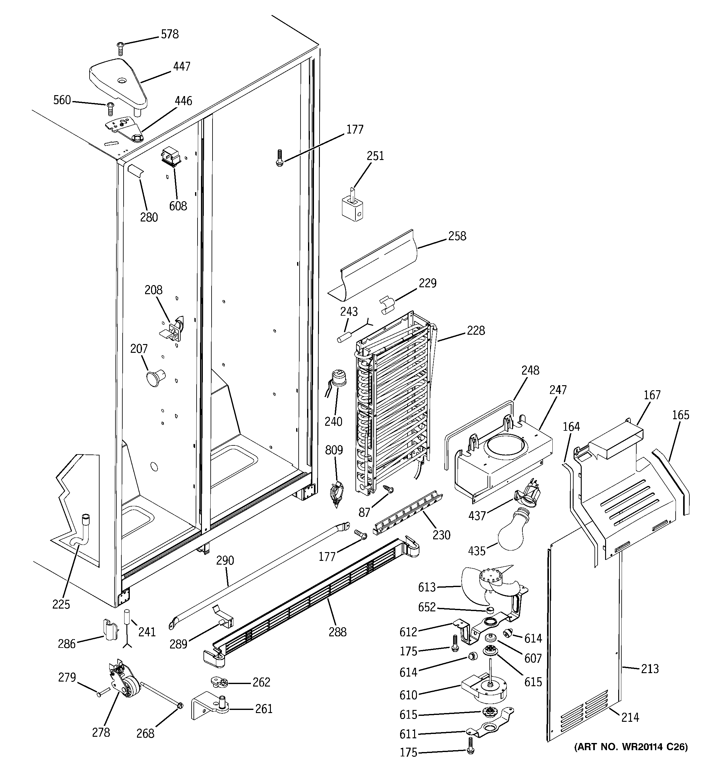 GE GSL22JFXMLB freezer section diagram
