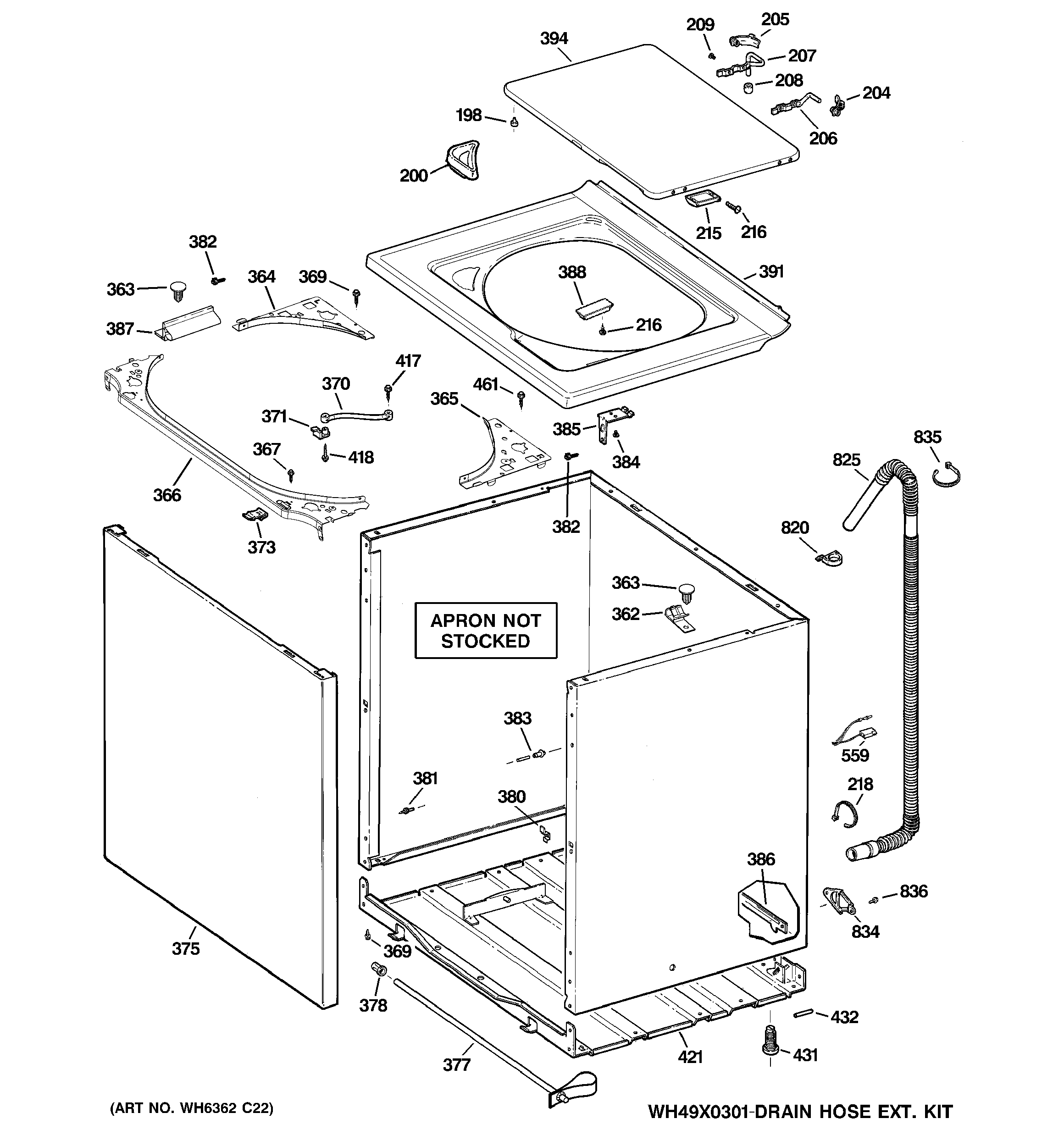 GE S3700G6WW cabinet, cover & front panel diagram